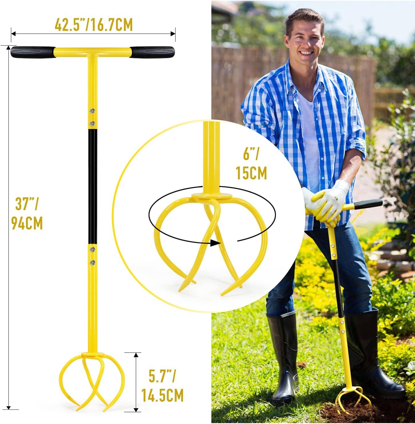 Yellow and Black Long Handle Stainless Steel Garden Tiller