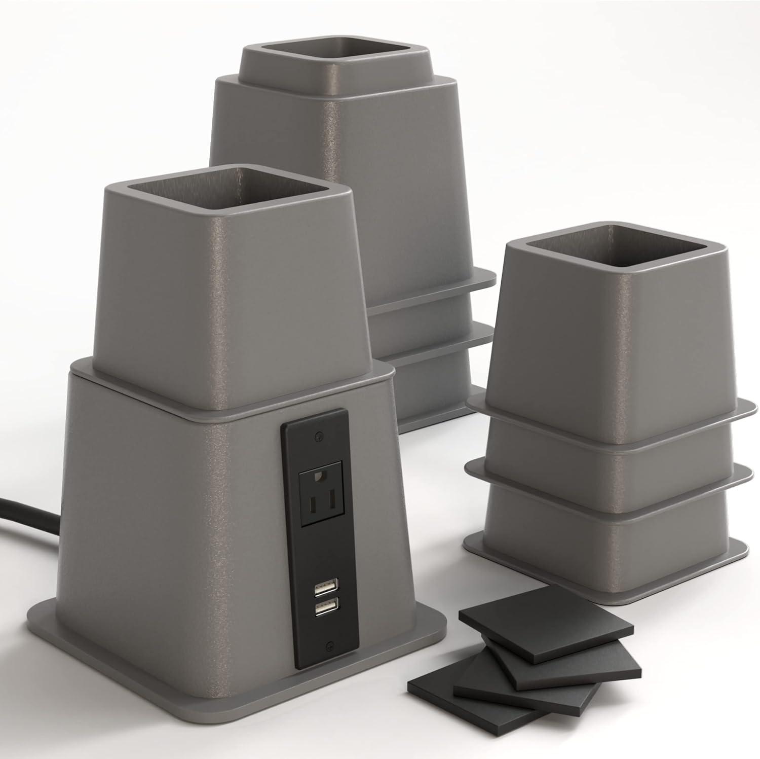 Home Intuition Bed Risers Heavy Duty Adjustable Furniture Riser 3, 5 or 8-Inch, 4 Pack, 8-Piece Set (Grey)