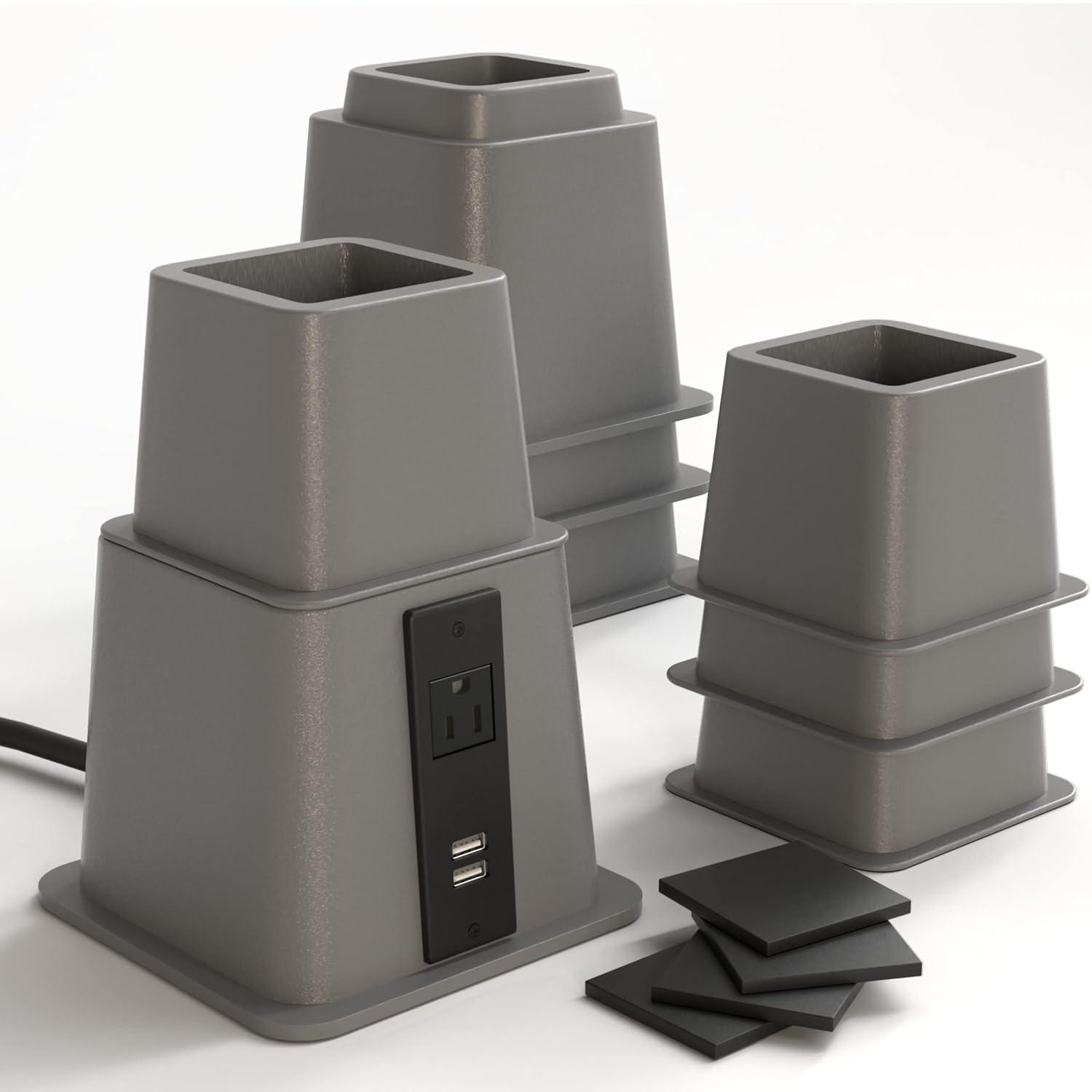 Home Intuition Bed Risers Heavy Duty Adjustable Furniture Riser 3, 5 or 8-Inch, 4 Pack, 8-Piece Set (Grey)