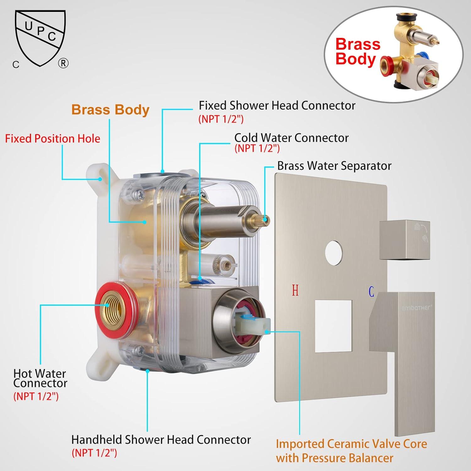 12'' Brushed Nickel Wall Mounted Rain Shower System