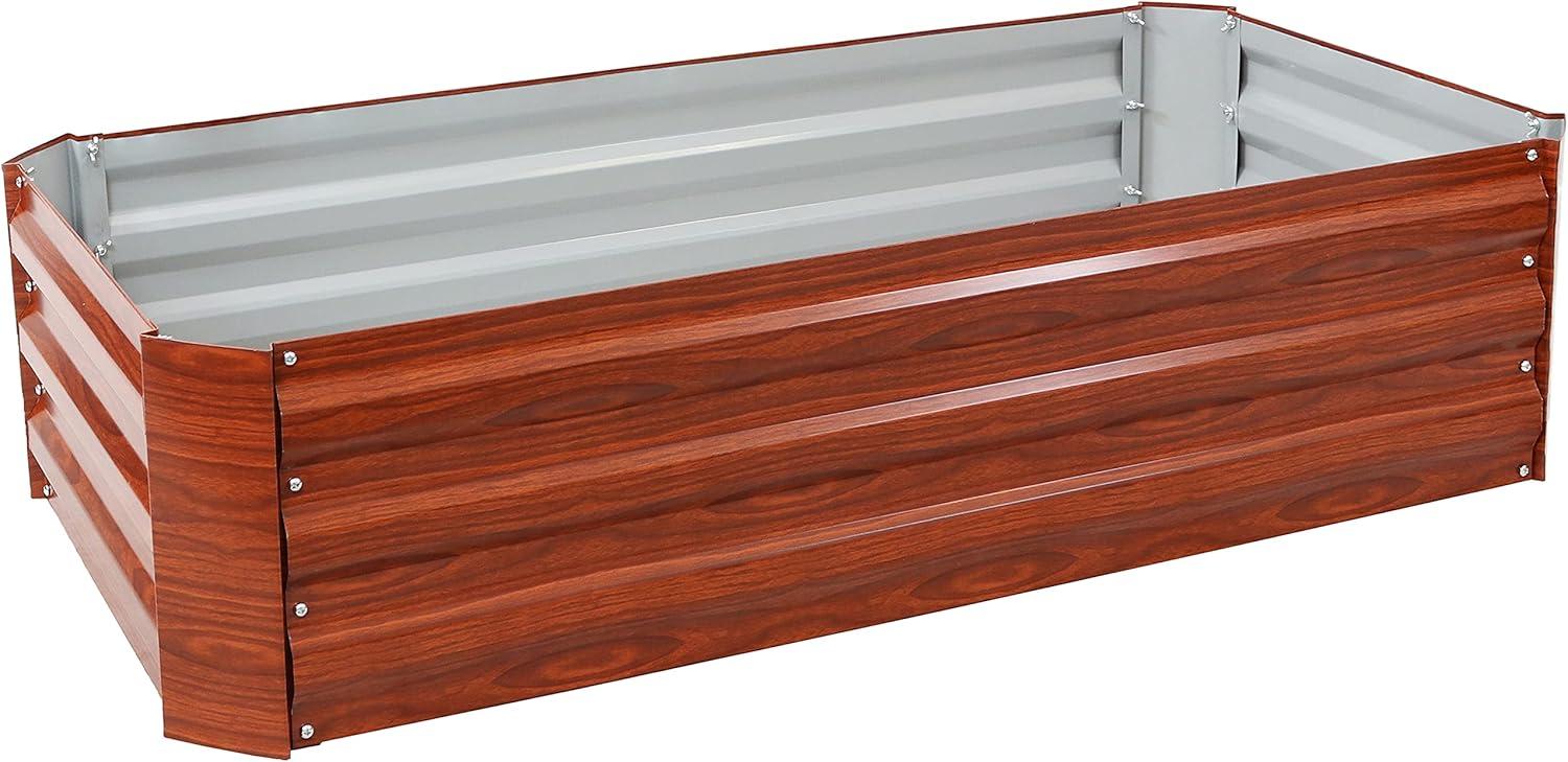 Sunnydaze Hot Dip Galvanized Steel Rectangle Raised Garden Bed for Plants, Vegetables, and Flowers - 48" L x 11.75" H - Woodgrain
