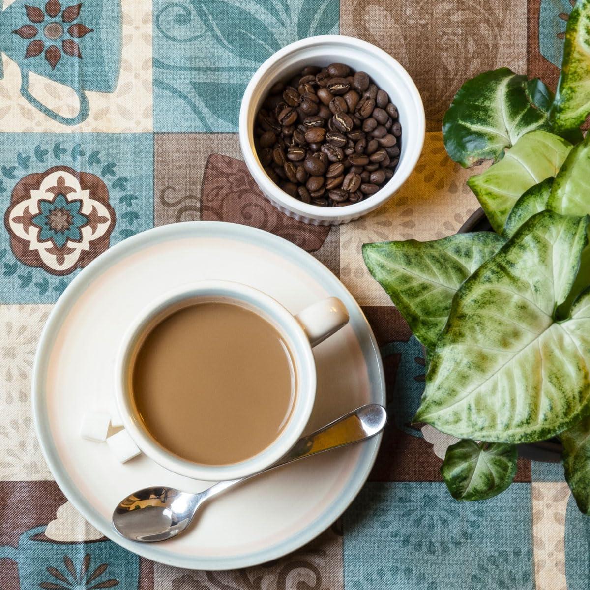 Covers For The Home Deluxe Elastic Edged Flannel Backed Vinyl Fitted Table Cover - Global Coffee Pattern - Small Round - Fits Tables up to 40" - 44" Diameter (ETCOF48)