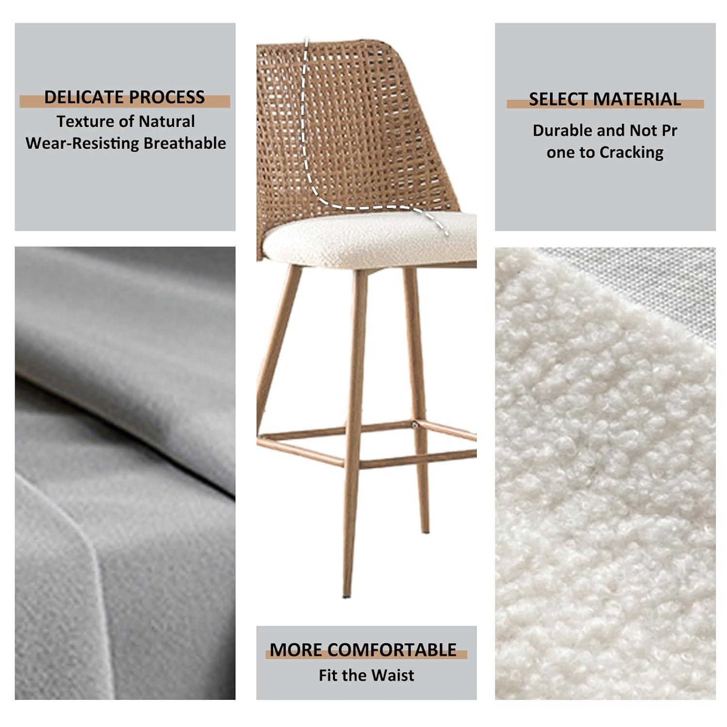 Bay Isle Home™ Rattan Counter Height Bar Stools Set Of 2, Fabric Upholstered Barstools With Pe Rattan Cane Back, Bar Chairs Counter Stools For Kitchen Island,beige White (Set of 2)