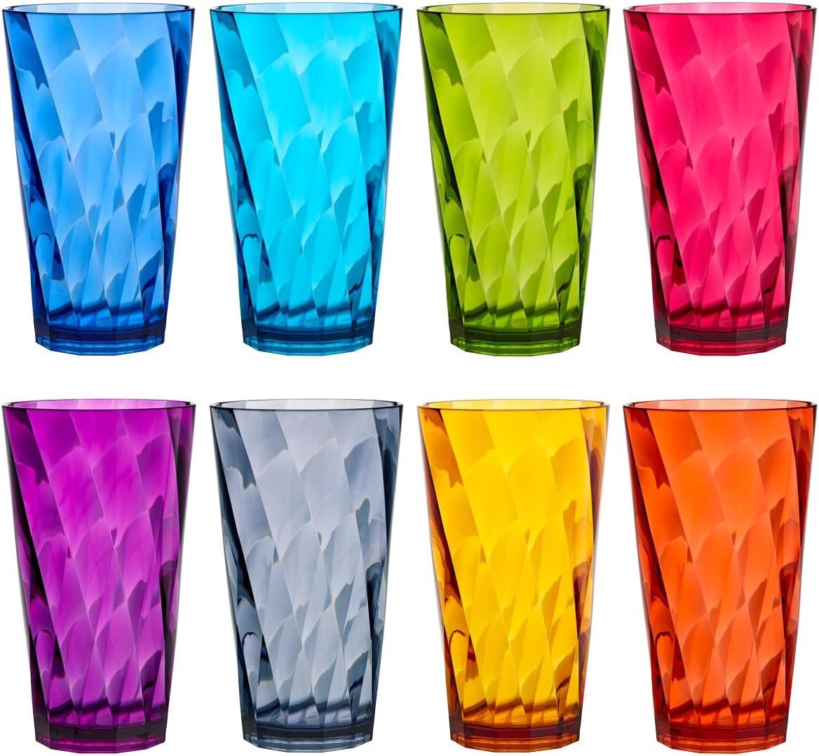 Jewel Tone Rainbow Plastic Drinking Glasses Set of 8, 20oz