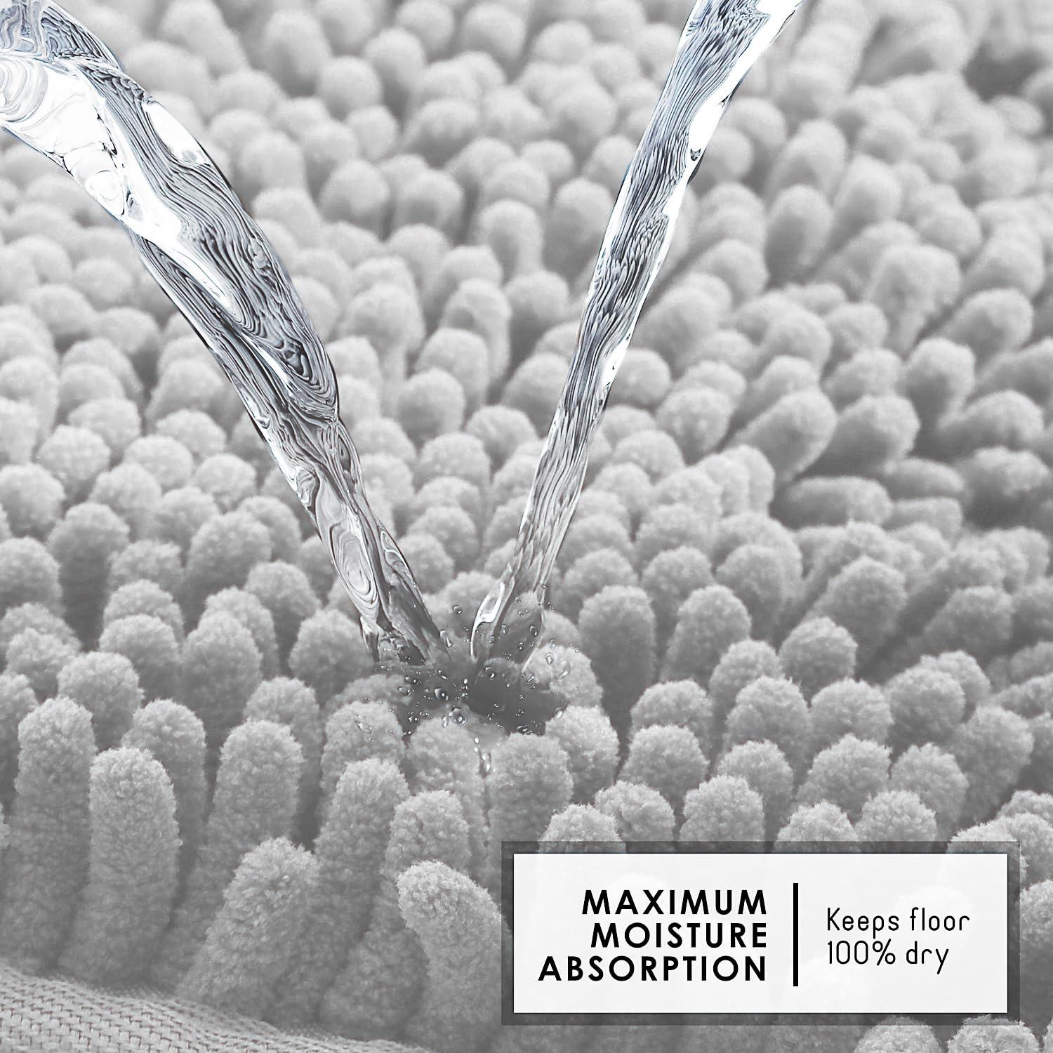 Hearth & Harbor Bathroom Rugs, Chenille Bath Mat - Light Gray Bath Rug, 20x32