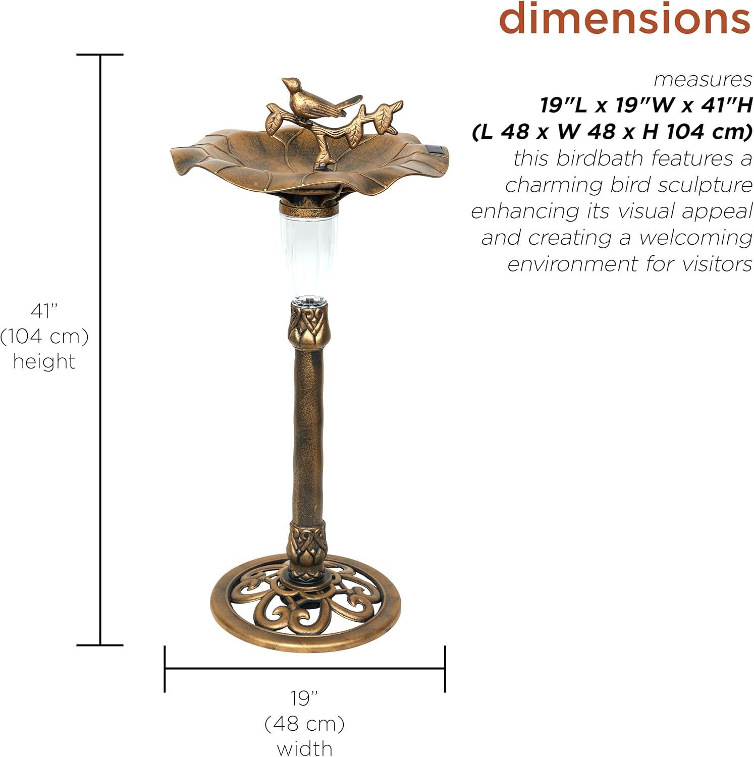 41"H Solar Birdbath with Birds and LED Light for Garden