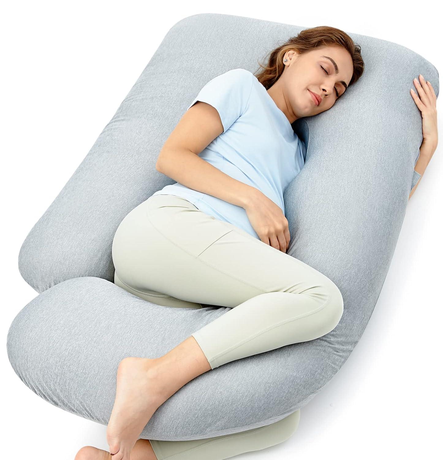 Momcozy Pregnancy Pillows with Cooling Cover, U-Shaped Full Body Maternity Pillow for Side Sleepers 57 inch Gray