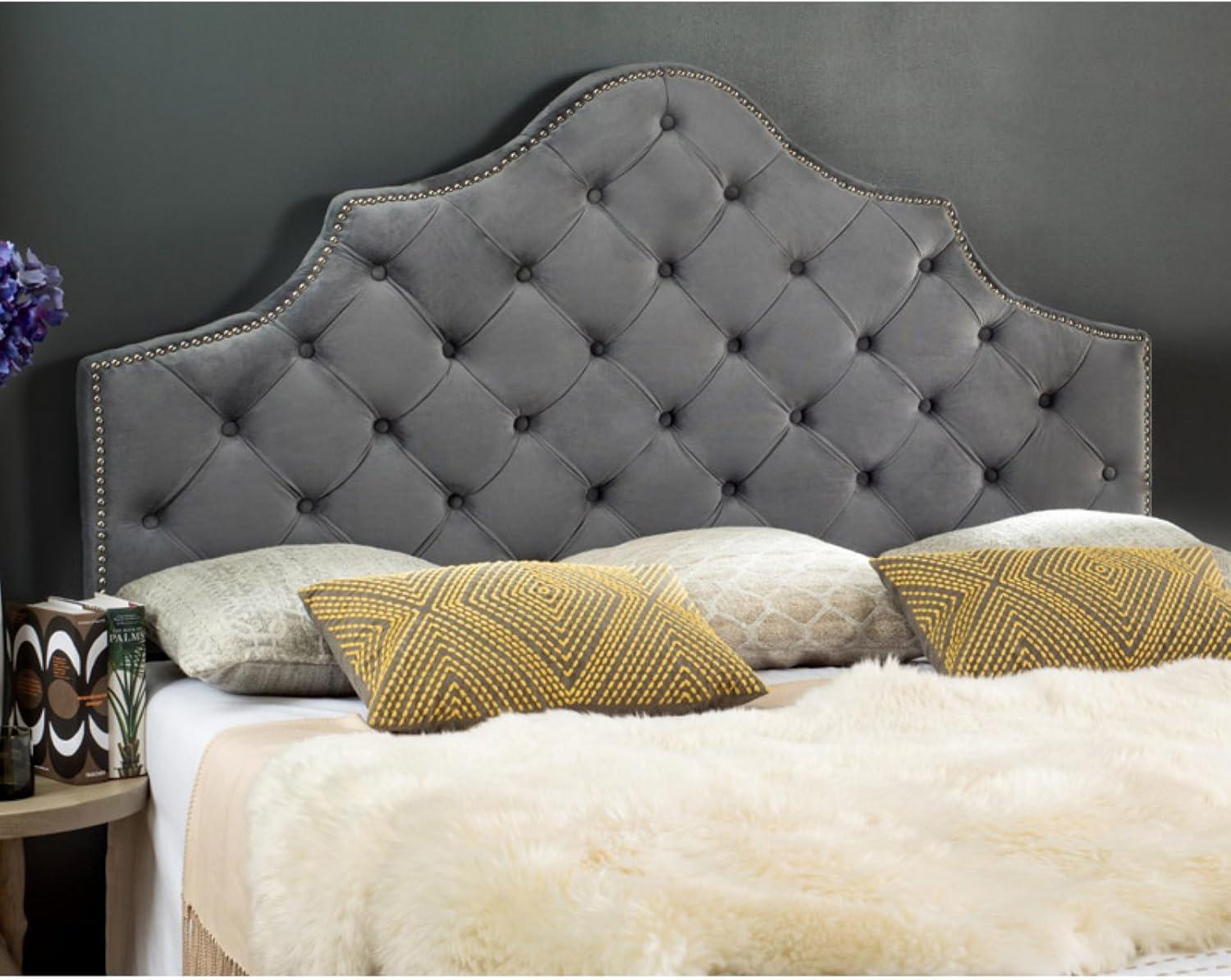 SAFAVIEH Arebelle Rustic Glam Tufted Headboard with Nail Heads, King, Chocolate