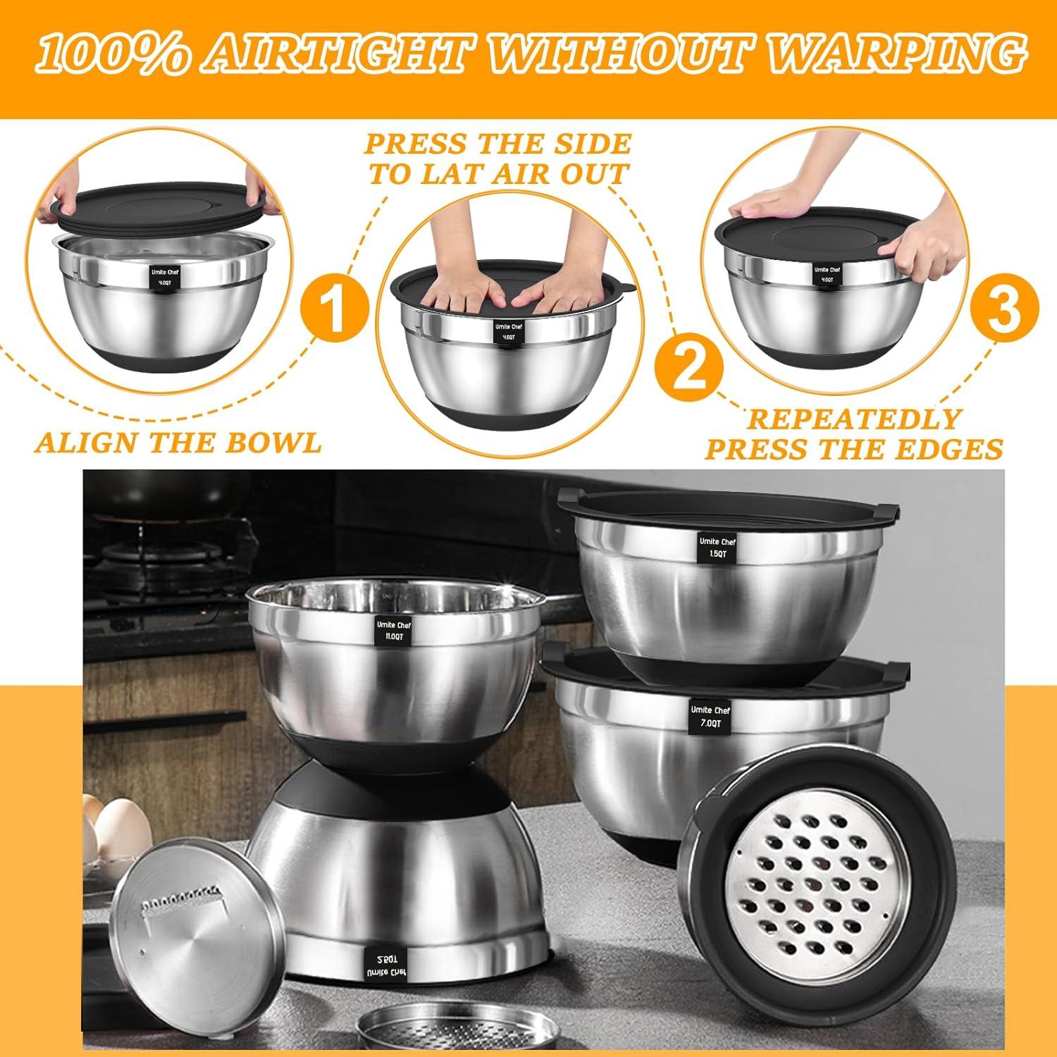 26-Piece Stainless Steel Mixing Bowl Set with Lids and Graters