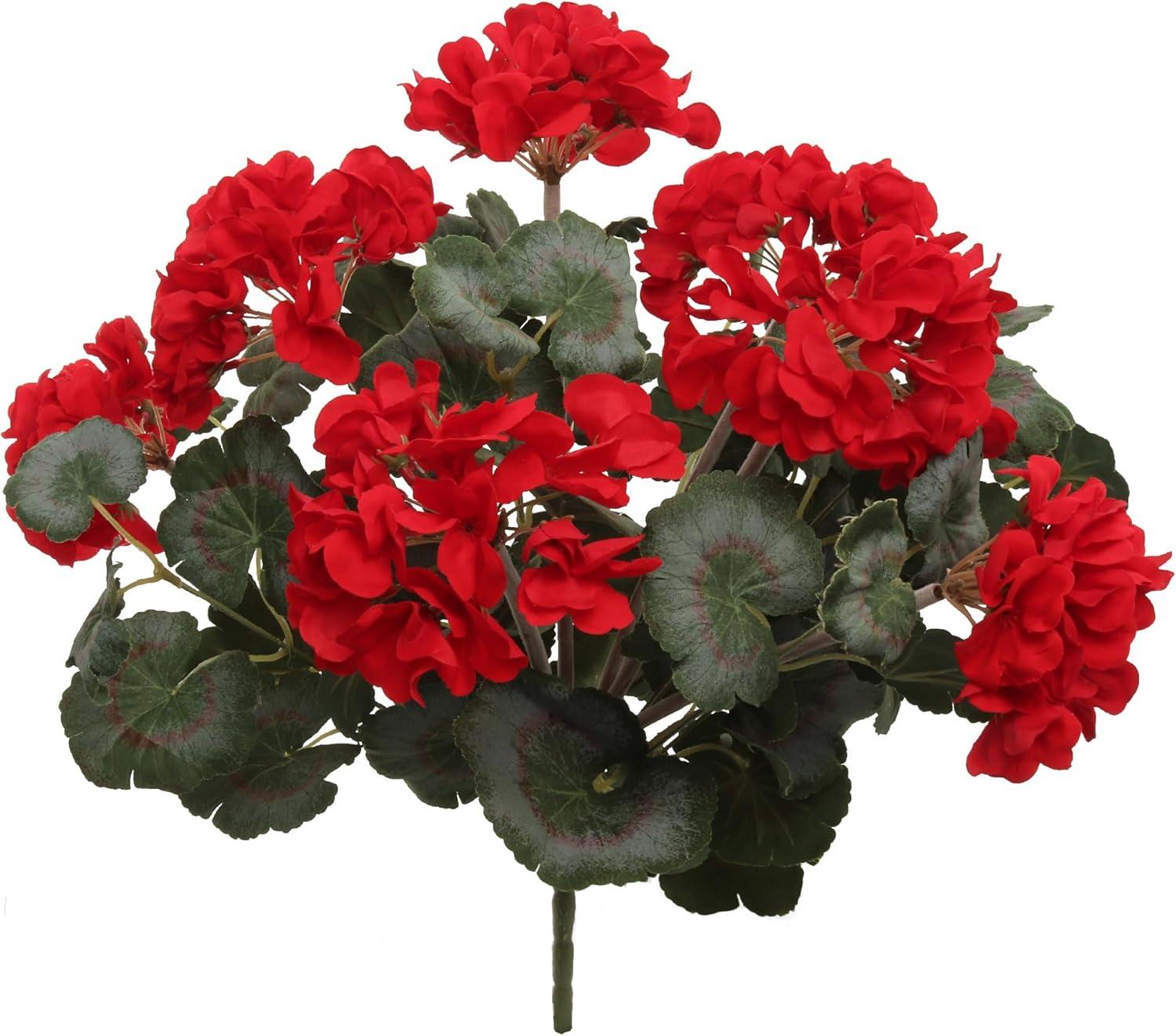 18-inch UV Resistant Red Artificial Geranium Bush for Indoor/Outdoor Decor