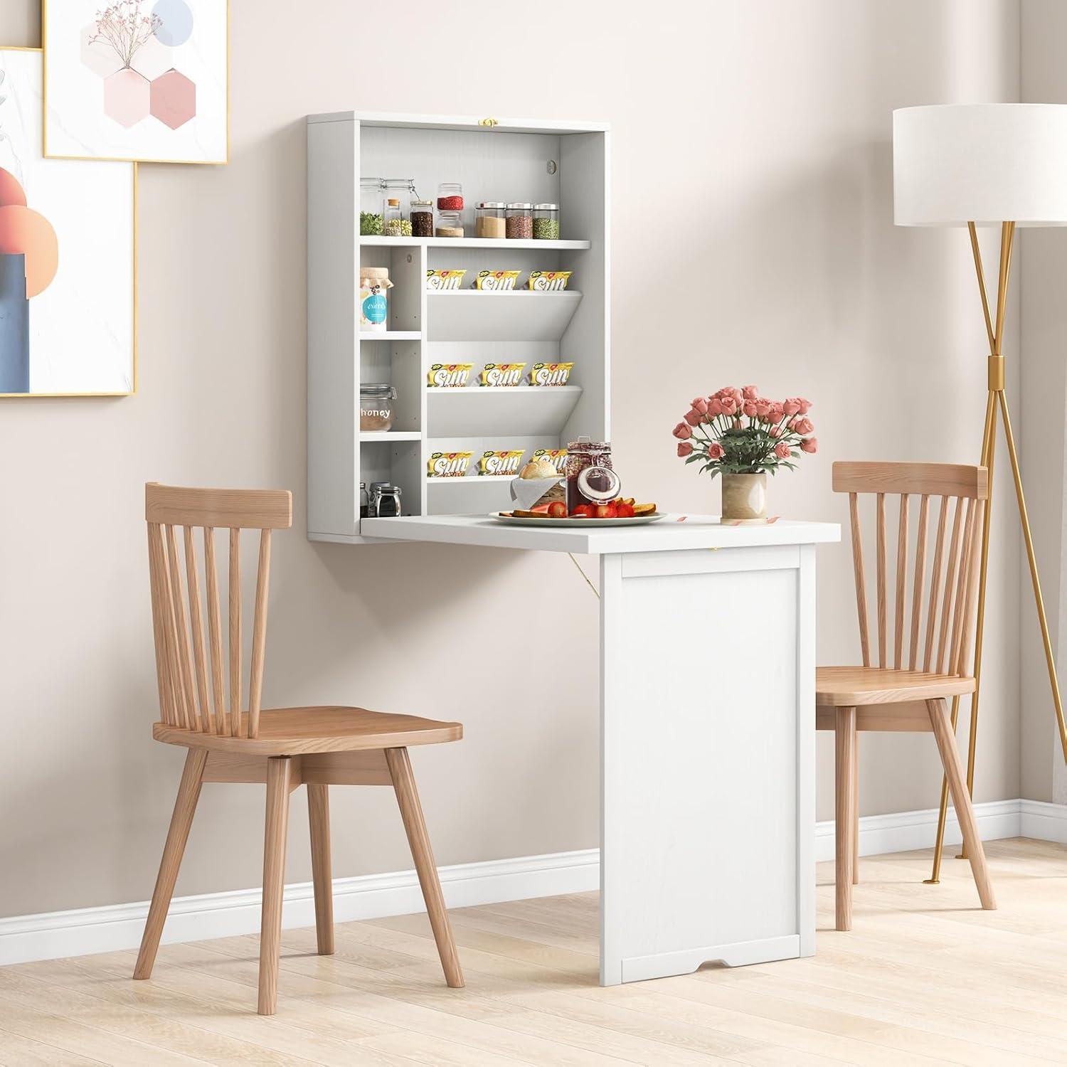 Resenkos Wall Mounted Fold-Out Convertible Floating Desk Space Saver-White