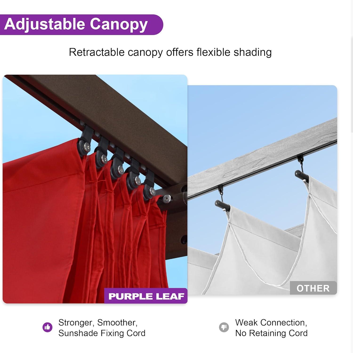 PURPLE LEAF Pergola 10' X 13' Outdoor Retractable Metal Patio Pergola with Shade Cover for Garden Yard Pavilion Grill for Beach Deck Gazebo, Terra