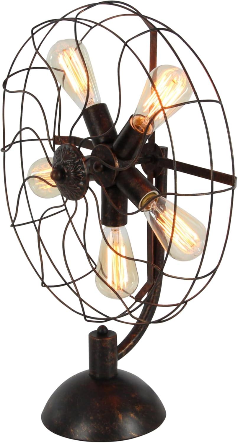DecMode 24" 5 Light Vintage Fan Bronze Accent Lamp with Black Metal Shade