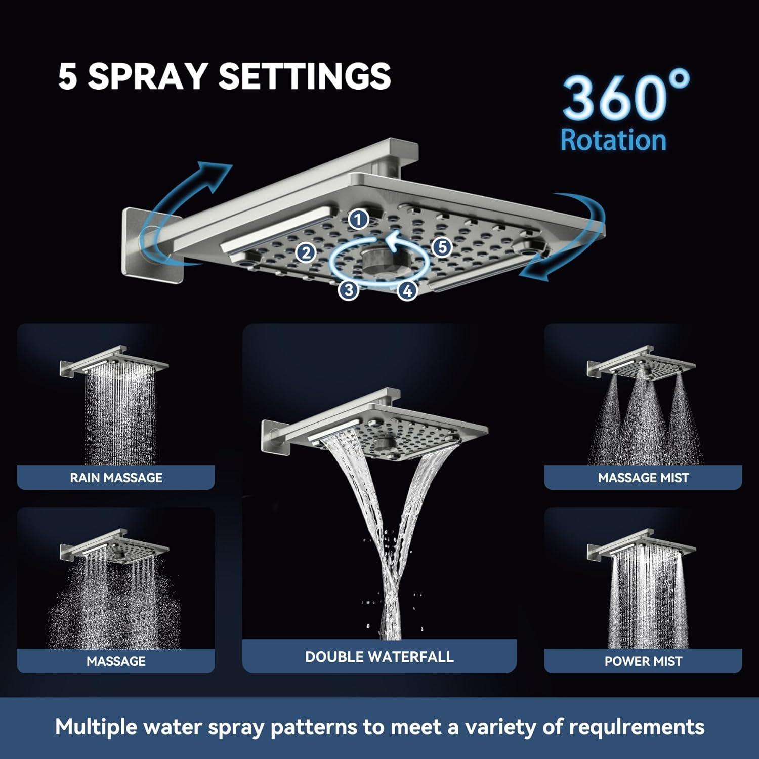 Brushed Nickel Multi-Head Rainfall Shower Faucet Set