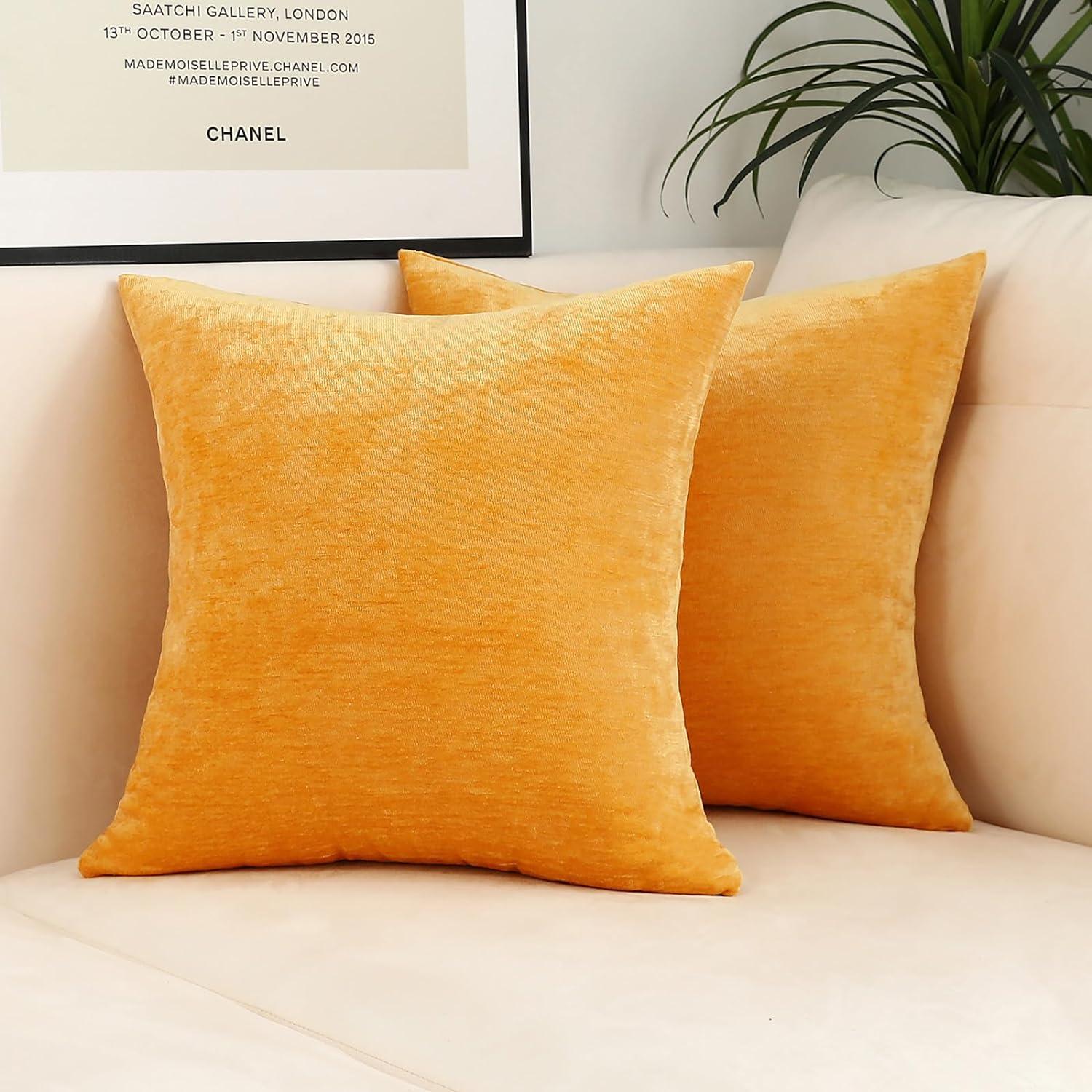 Set of 2 Mustard Yellow Linen Throw Pillow Covers 18x18 Inch