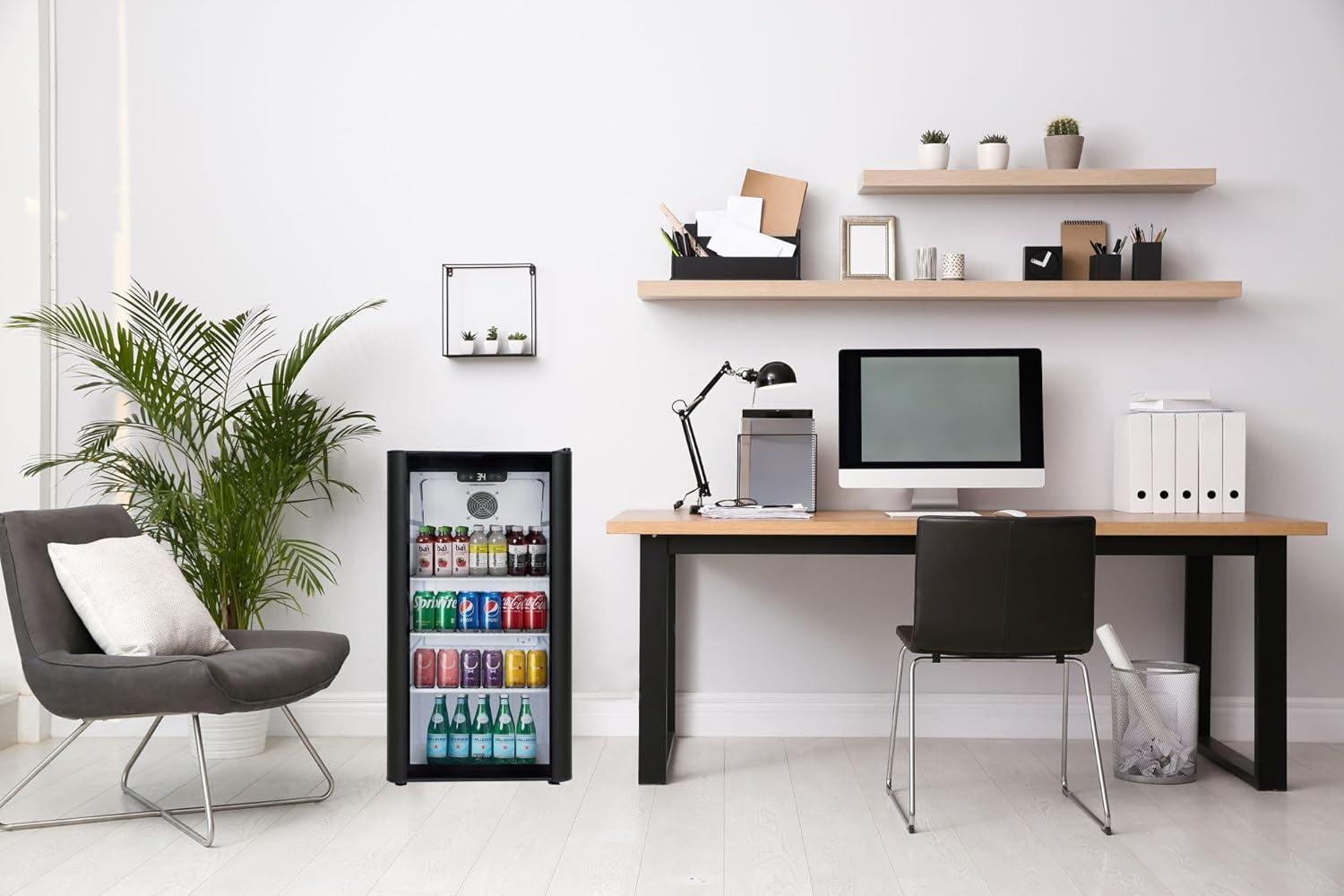 Black Glass Door Display Refrigerator with Adjustable Shelves