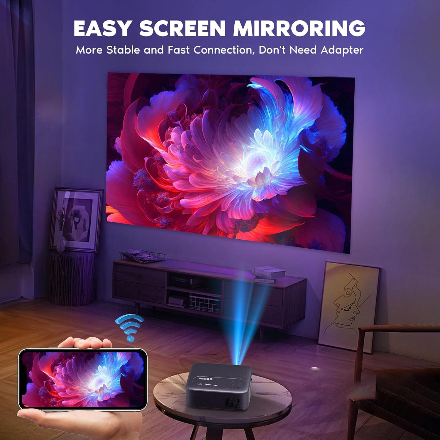 【Electric Focus】NISOO Native 1080P Projector, 4K Supported Projector with WiFi and Bluetooth, Zoom Function, Outdoor Movie for Phone/Laptop/TV Stick/DVD/USB/HDMI