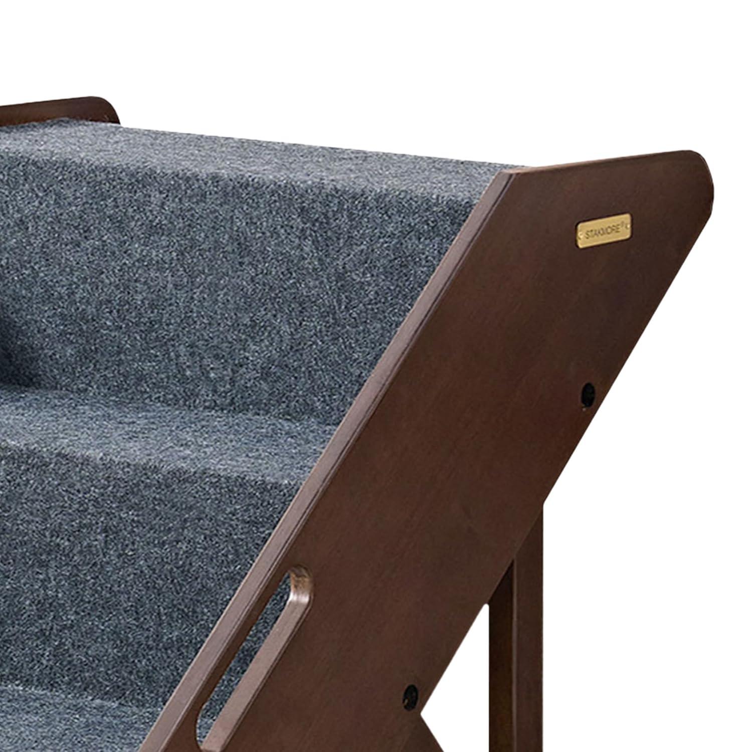 MECO Stakmore Pet Steps with Solid Hardwood Construction and Foldable Design, Stairs for High Beds for Pets in All Life Stages, Espresso