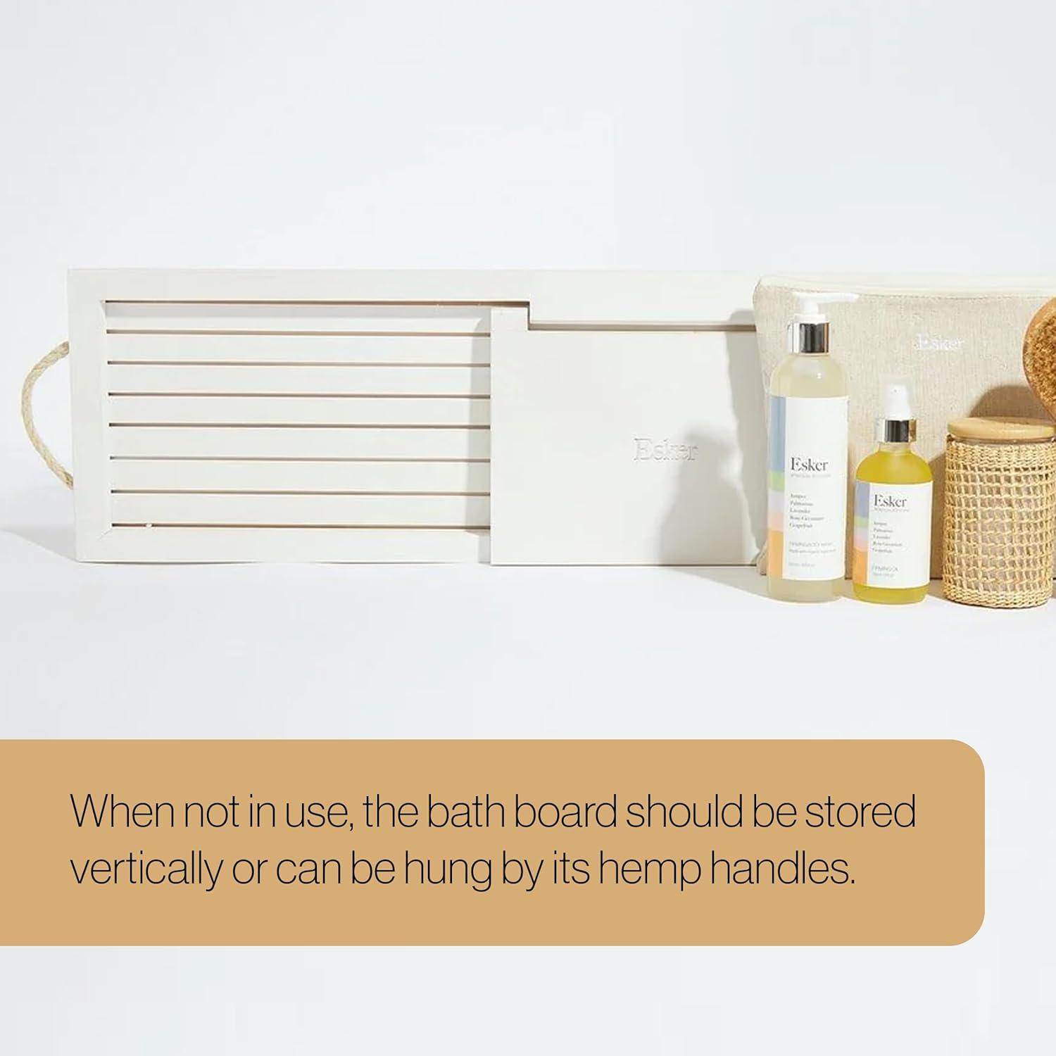 Esker White Pine Wood Bathtub Tray with Hemp Rope Handles