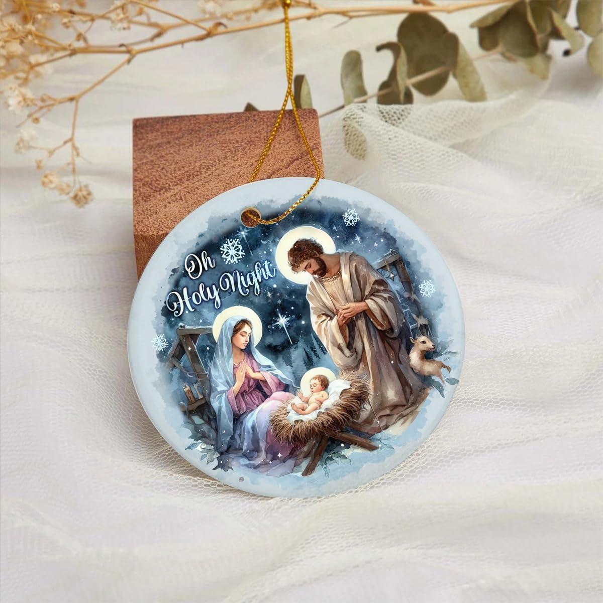 Mary Nativity Night Art Illustration Christmas Ornament| OrnamentallyYou