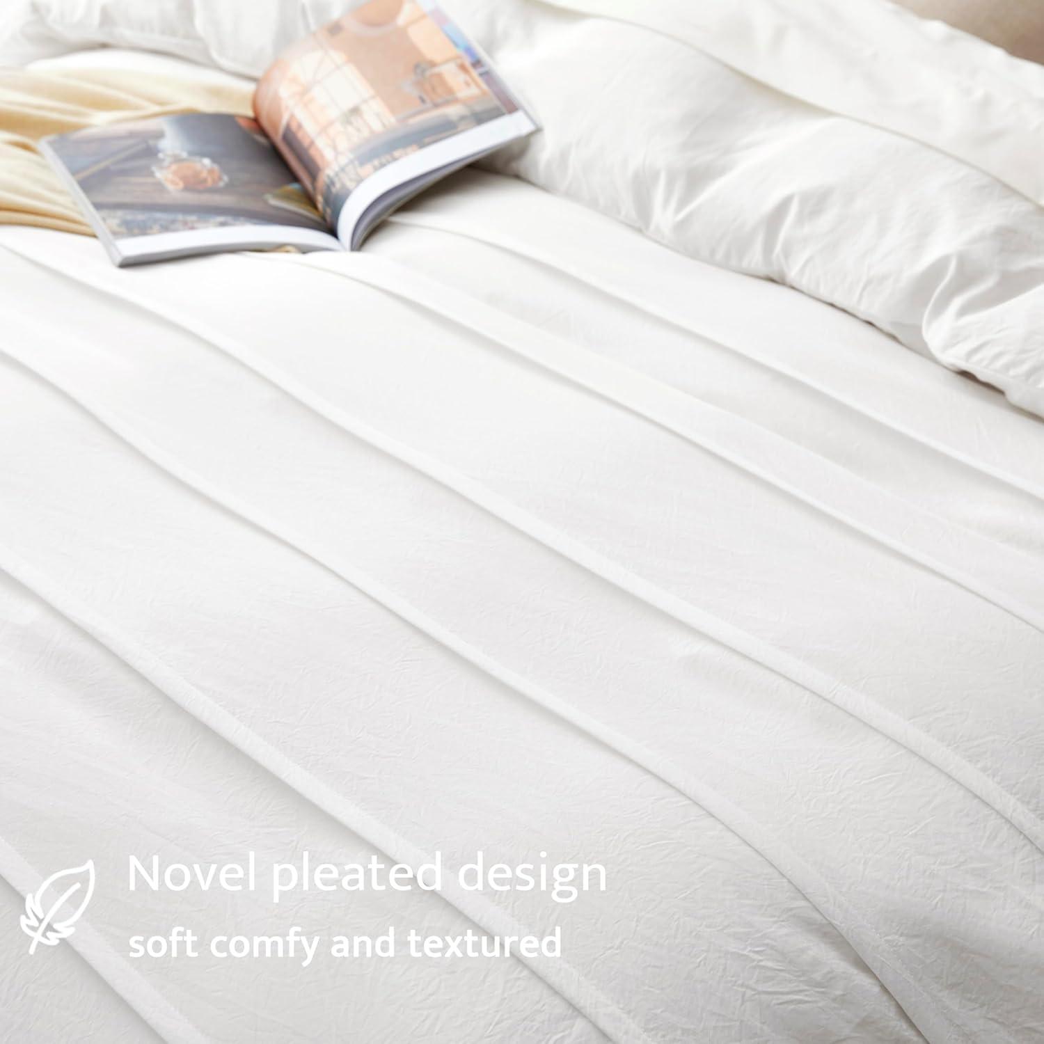 Oli Anderson White Duvet Cover Twin Size - Pleated Twin Duvet Cover, 2PCS Soft and Breathable Textured Bedding Set with Zipper Closure(White,68"x90")