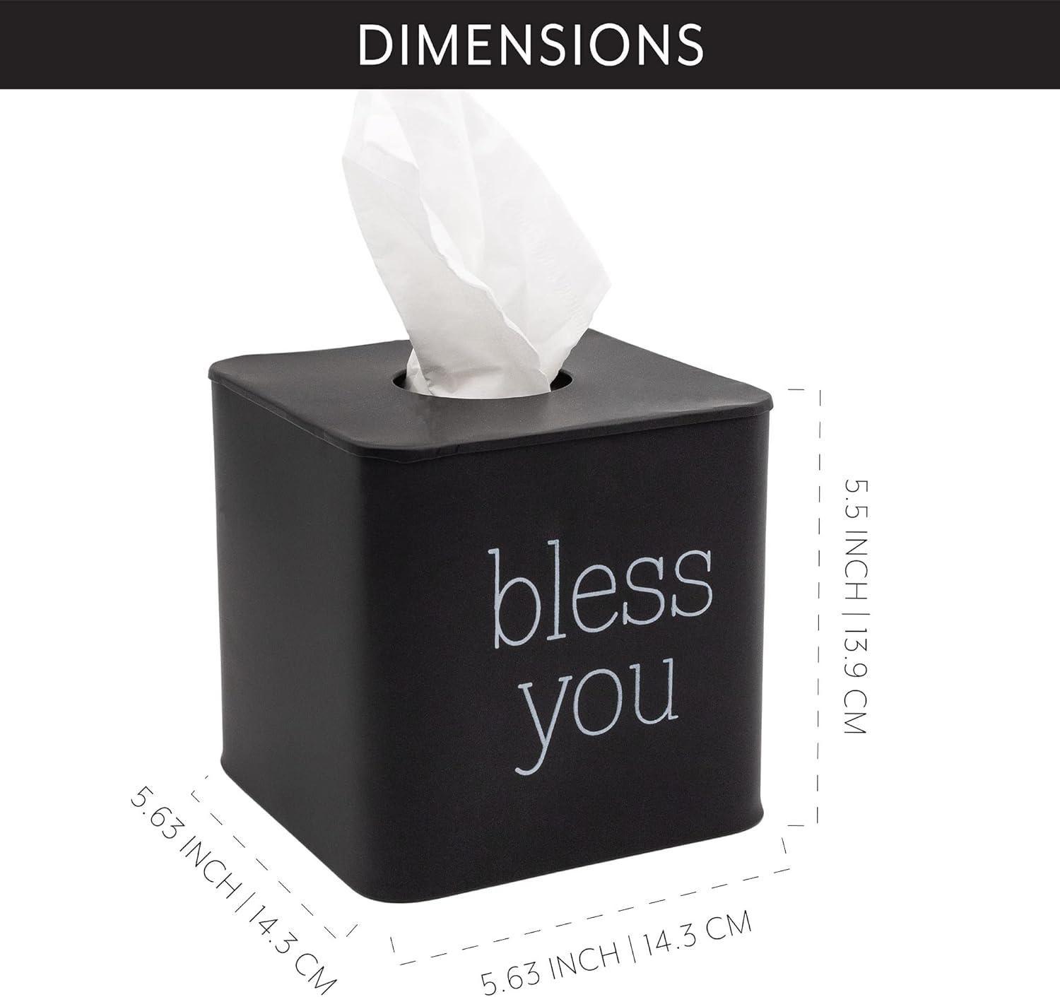 Black Enamel Square Tissue Box Cover with Bless You Text