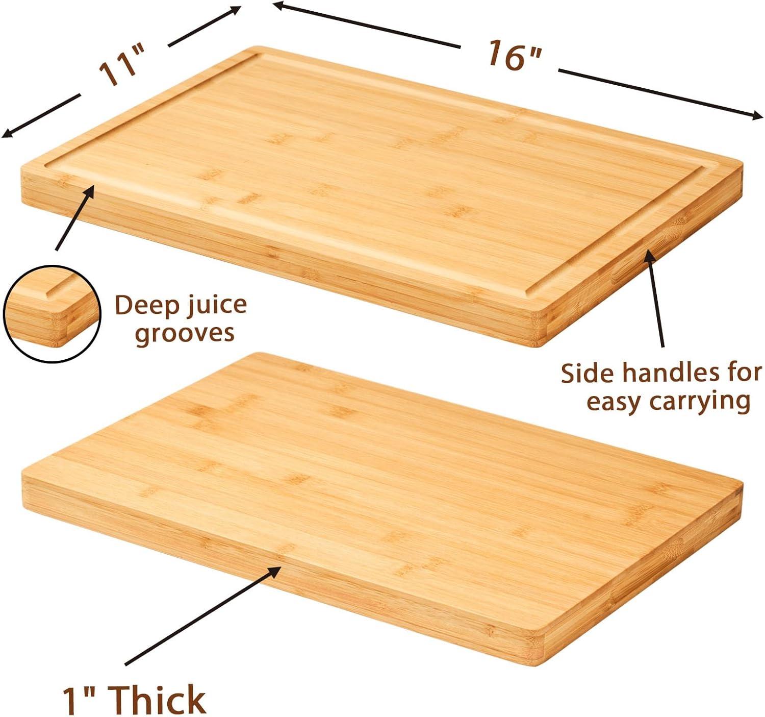 Thick Bamboo Wood Rectangular Cutting Board with Juice Grooves