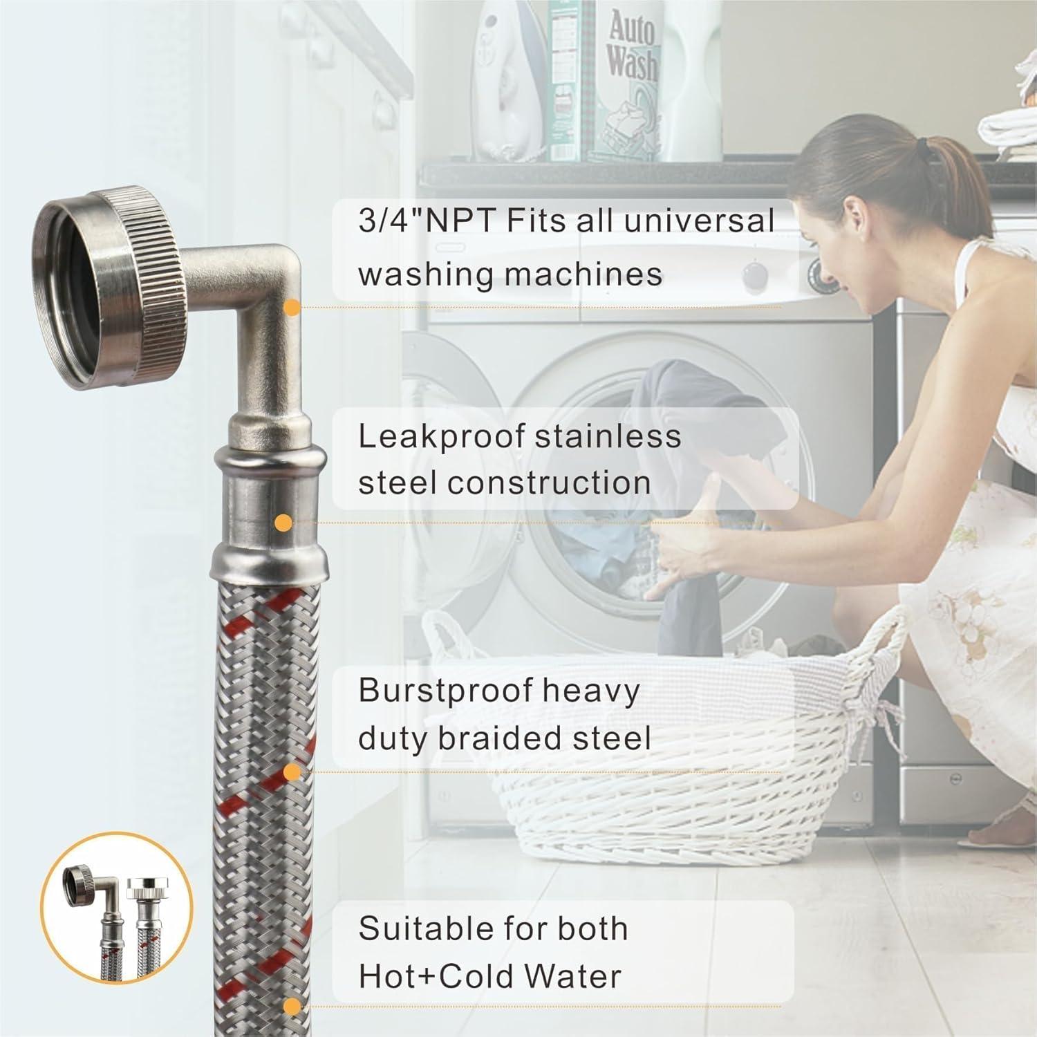 Washer Hoses 6ft Long Premium Stainless Steel Washing Machine Hoses, 2 Pack for Washer