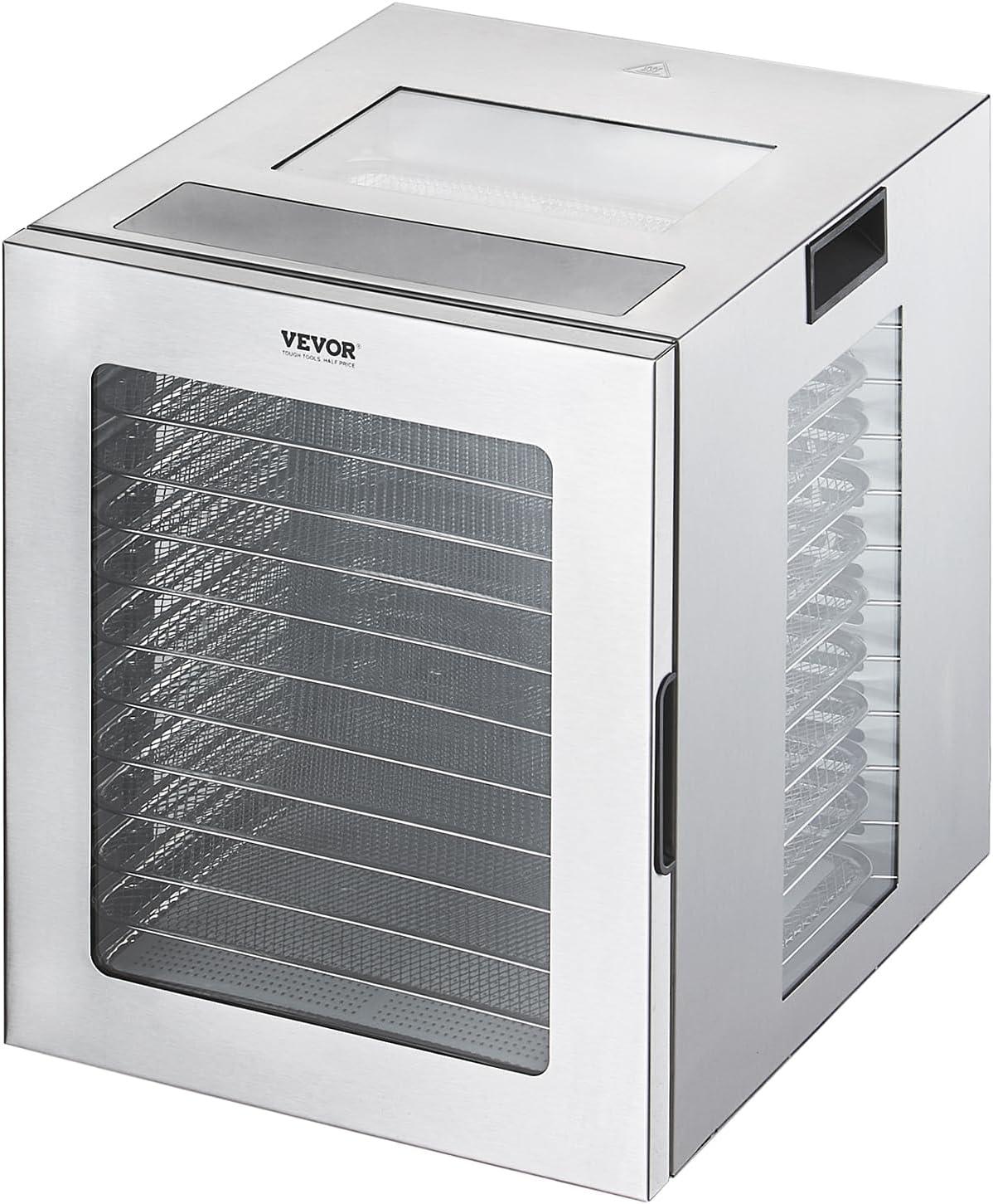 VEVOR Food Dehydrator, 12 Stainless Steel Trays Dehydrators Machine, 850W Food Dryer with Adjustable Temp & 24-Hour Timer, Dehydrator for Food and Jerky, Meat, Fruit, Vegetables, Herbs, Dog Treats