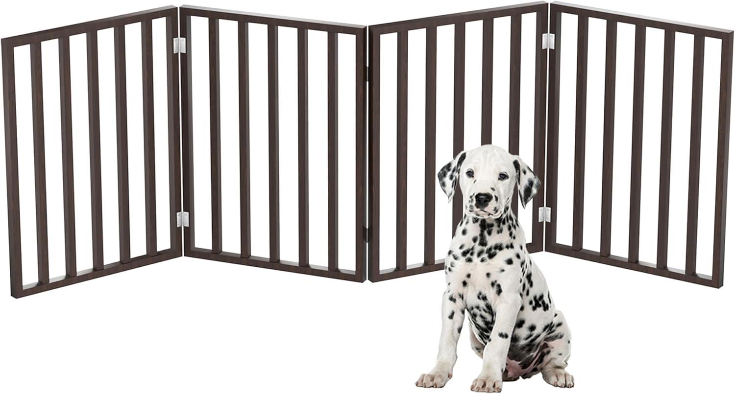 Indoor Pet Gate - 4-Panel Folding Dog Gate for Stairs or Doorways - 72x24-Inch Freestanding Pet Fence for Cats and Dogs by PETMAKER (Brown)