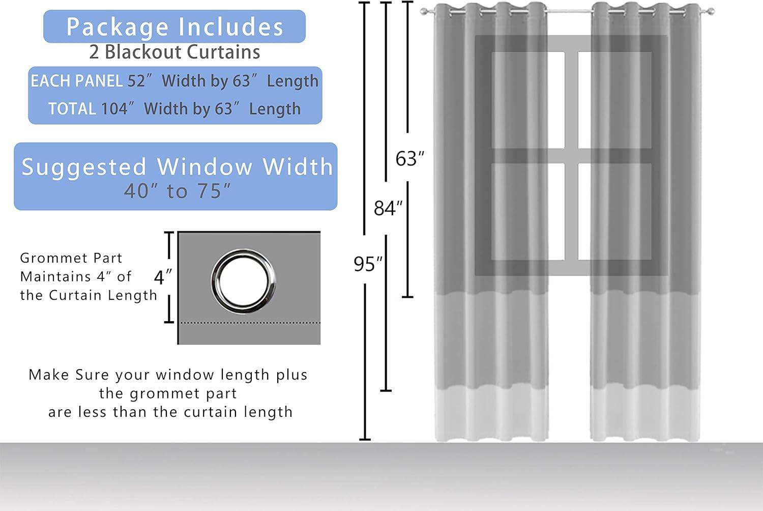 Coodeto Short Blackout Curtains Black, Set of 2, W52 x L63 - Blackout Curtains for Kitchen and Kids Bedroom