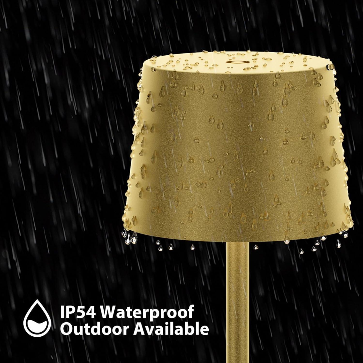 Cordless Modern Gold Standing Lamp, IP54 Waterproof, Rechargeable, Adjustable Height for Outdoor/Indoor/Patio