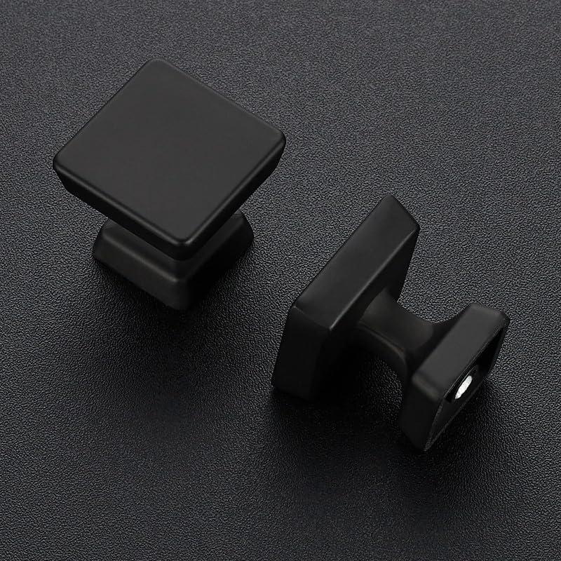 Single Hole Drawer Knobs - 10 Pack Black Cabinet Knobs - Square Dresser Knobs Dresser Handles Closet Door Knobs - Kitchen Cabinet Knobs - Cabinet Hardware