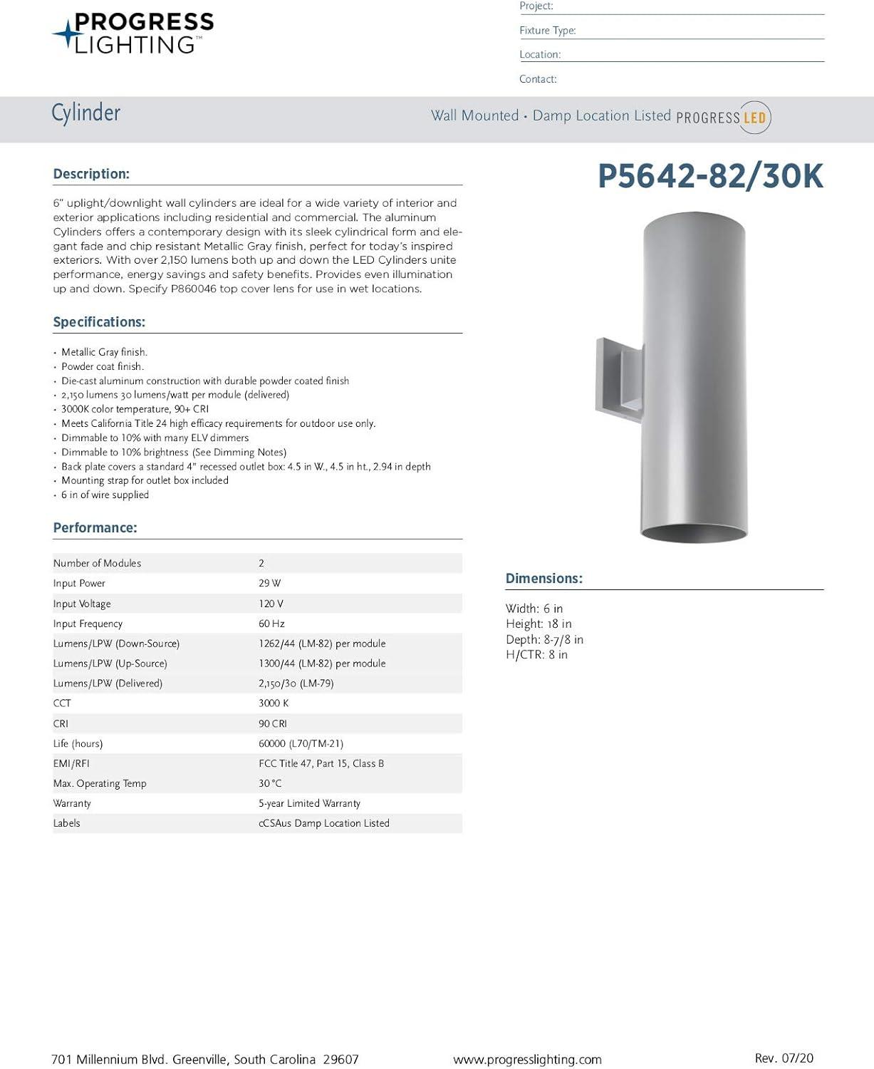 Progress Lighting, Cylinders Collection, 2-Light Wall Light, Metallic Gray, Aluminum, Antique Bronze Shade