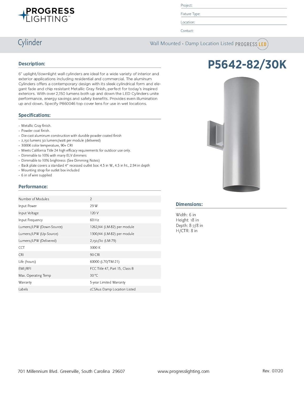 Progress Lighting, Cylinders Collection, 2-Light Wall Light, Metallic Gray, Aluminum, Antique Bronze Shade