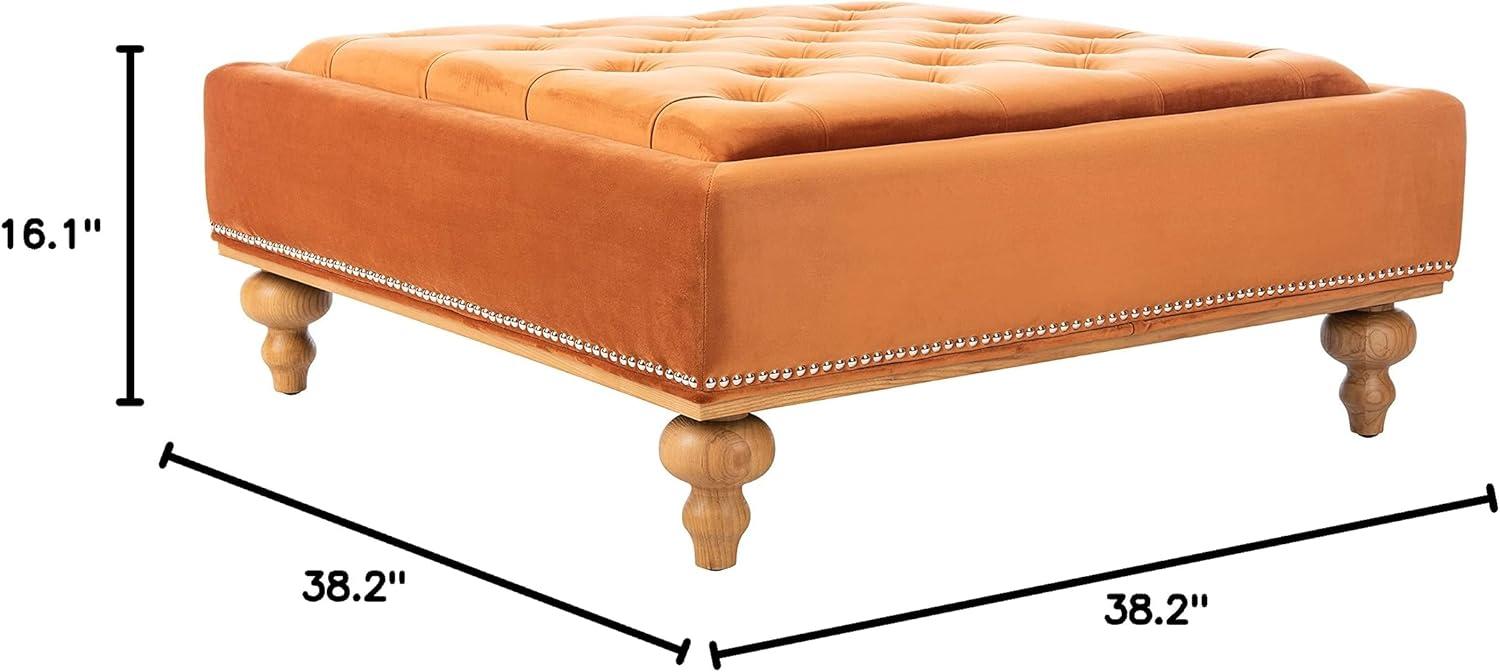 Sienna Velvet Tufted Square Ottoman with Oak Legs