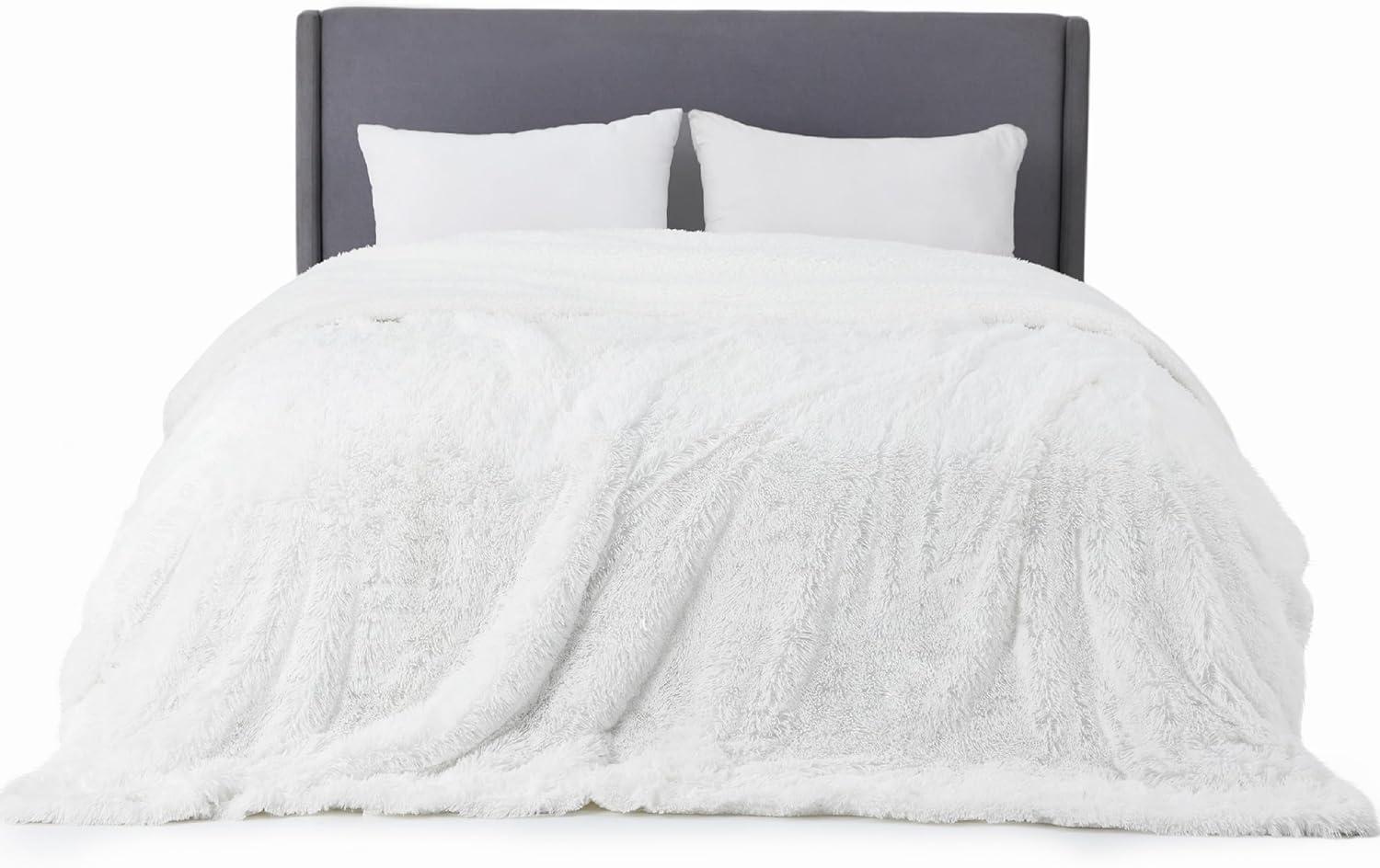 Bedsure Fluffy White King Size Blanket for Bed, Thick Soft Sherpa Faux Fur Fleece Bedding Fuzzy Plush Winter Warm Heavy Oversize Big Large King Blanket, Cozy White Gifts for Men Women, 108x90