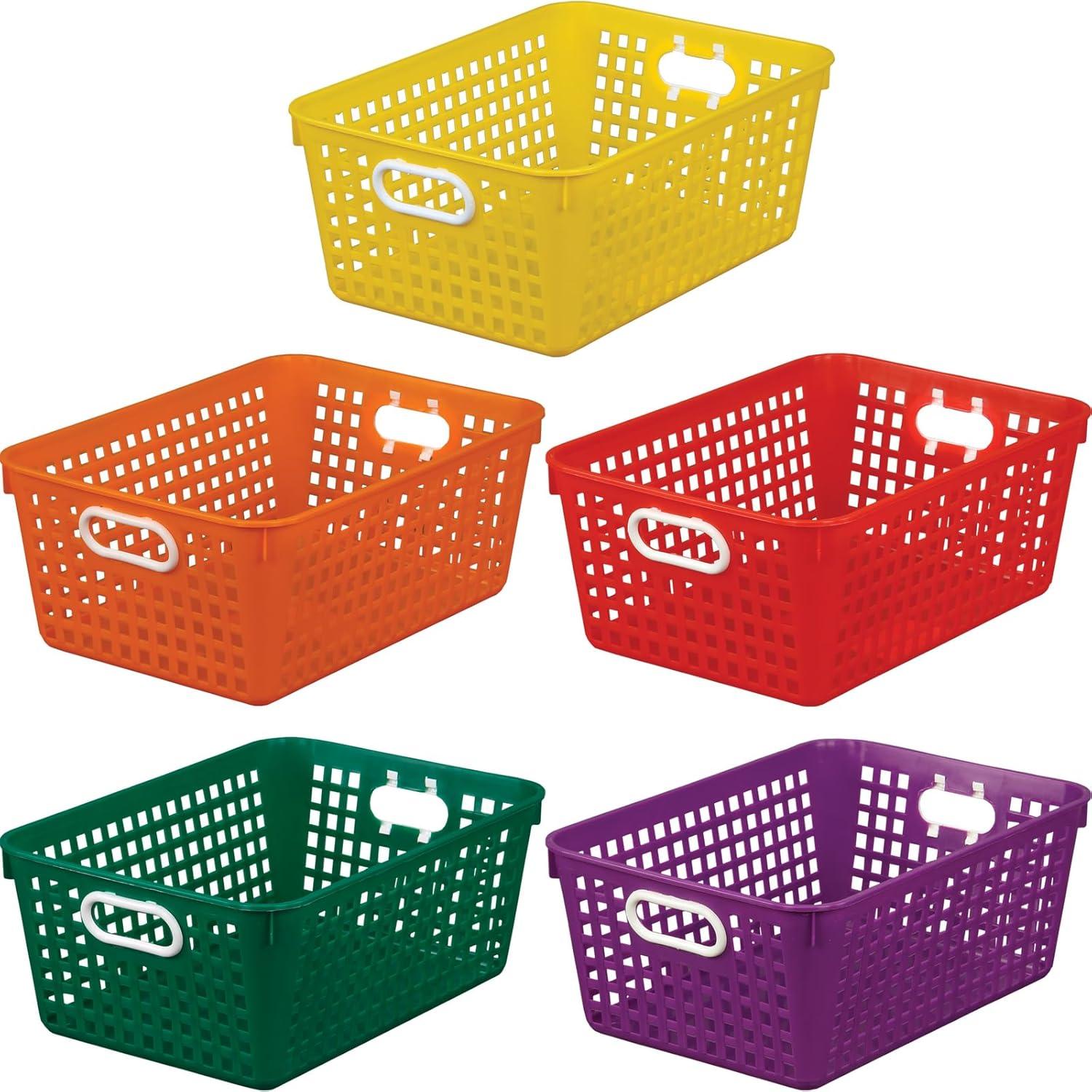 Rainbow Plastic Rectangular Storage Baskets with Handles, 6 Pack