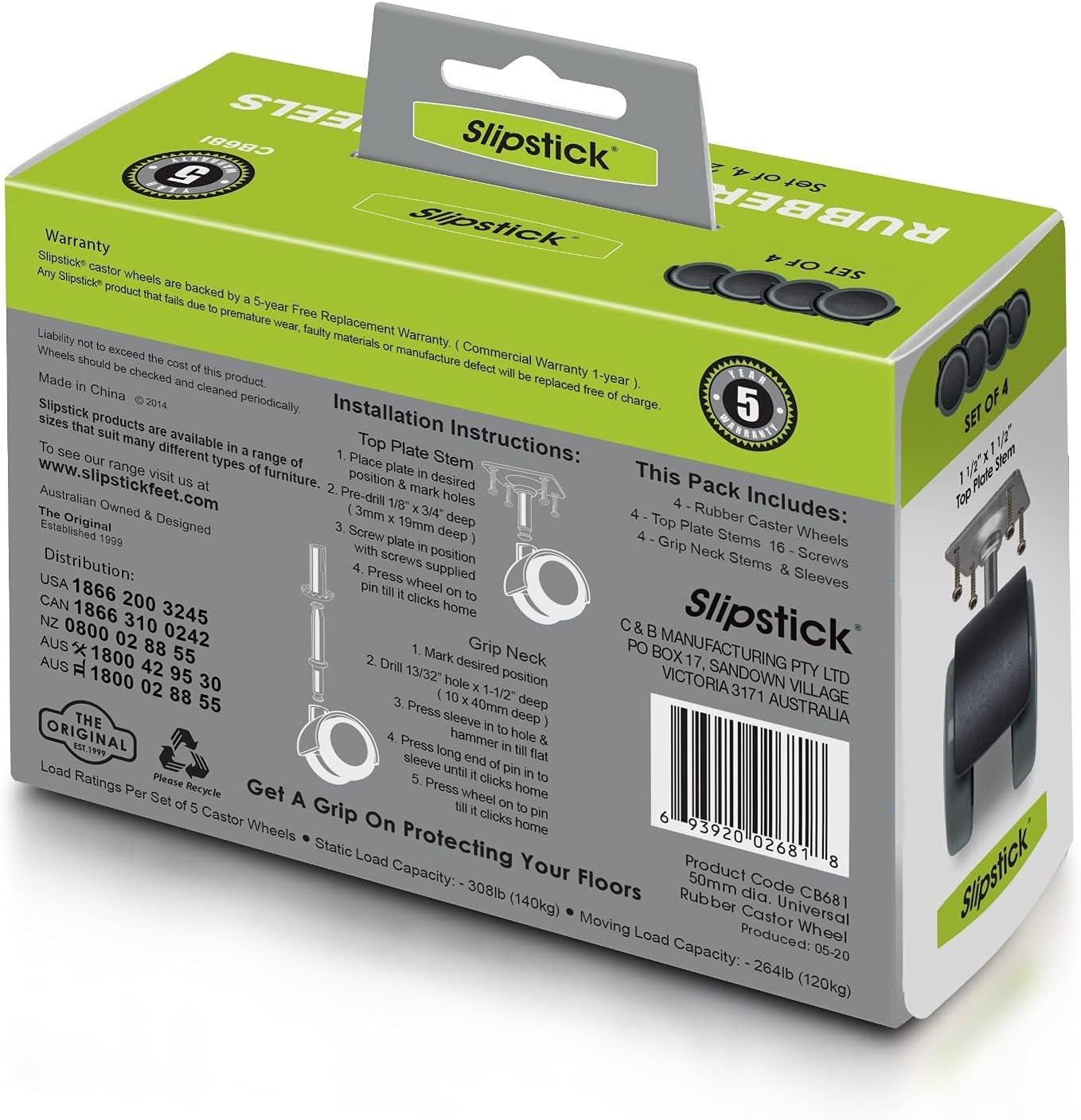 Slipstick 2-Inch Black and Gray Rubber Swivel Caster Wheels Set