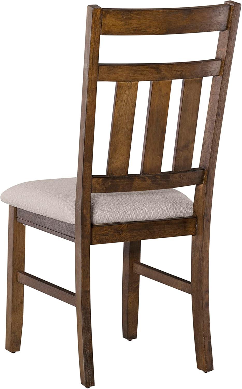 Rustic Umber and Light Beige Upholstered Slat Back Side Chair