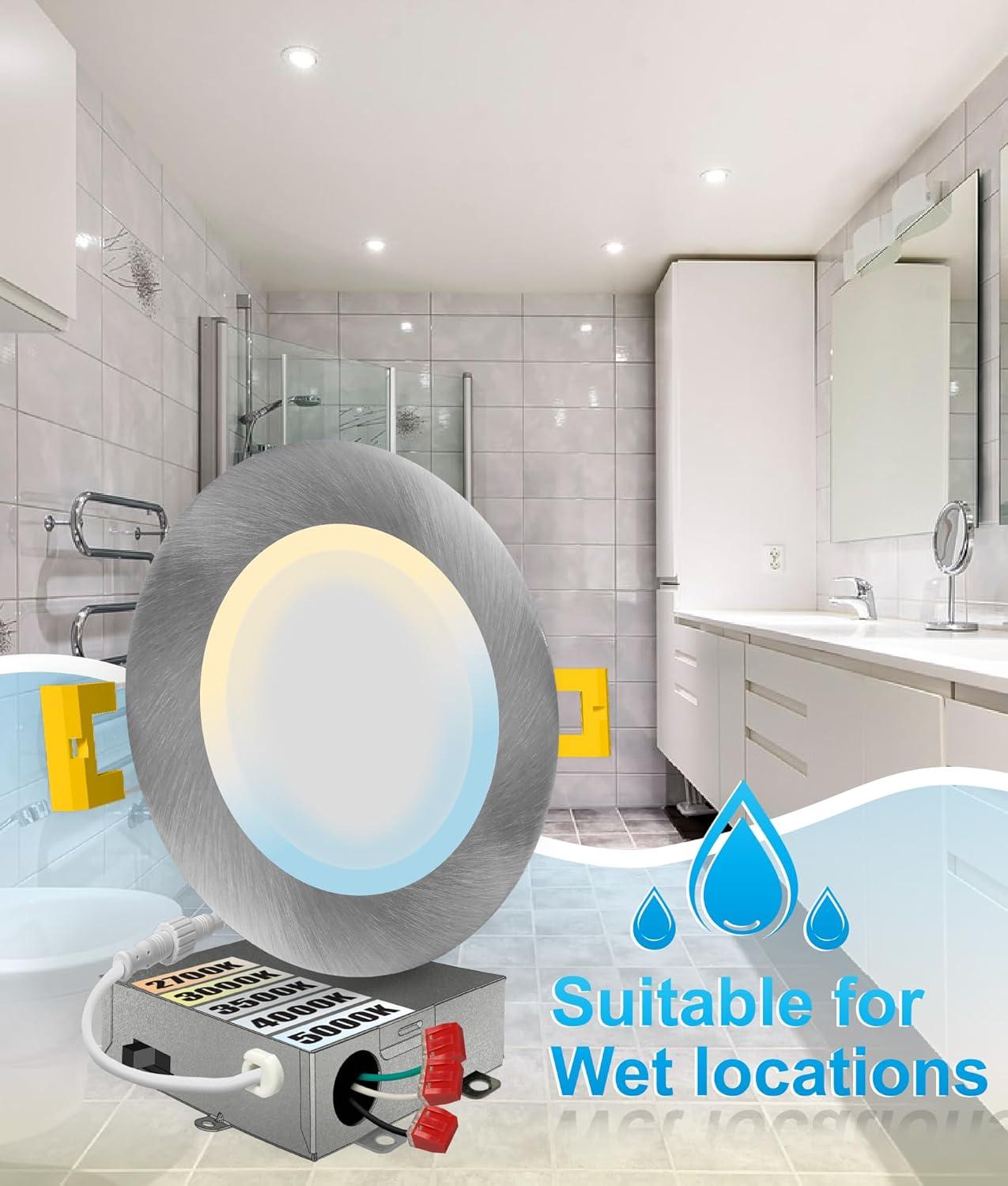 NUWATT NW-P-DL-6-15W-5CT-BN-12P Panel Downlight 6.88'' Selectable Color Temperature Dimmable Air-Tight IC Rated LED Canless Recessed Lighting Kit (Set of 12)