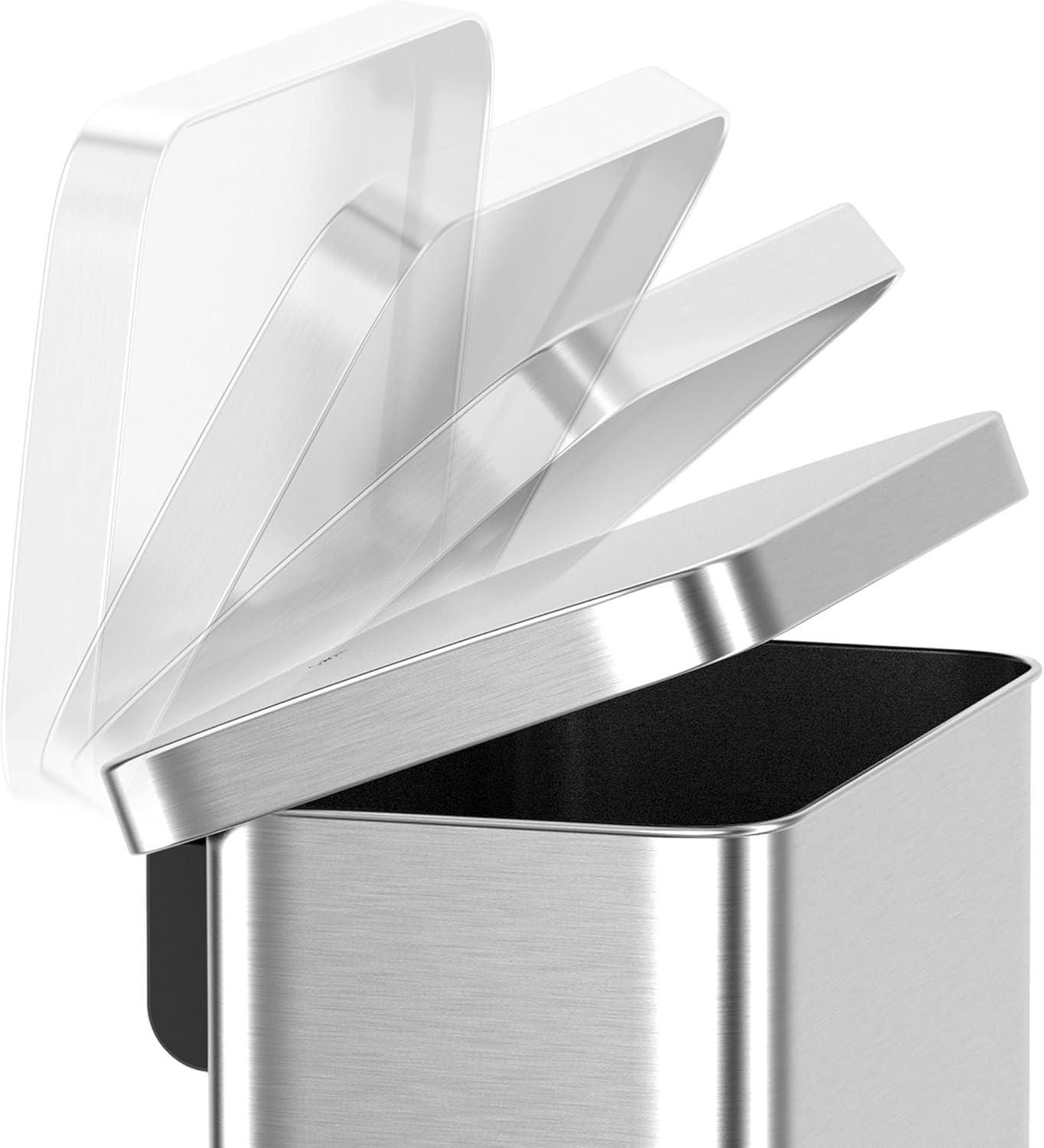 QUALIAZERO 20 GAL/75L, RECTANGLE SHAPE, STAINLESS STEEL STEP-ON CAN, WITH SOFT CLOSE LID, BRUSH FINISH