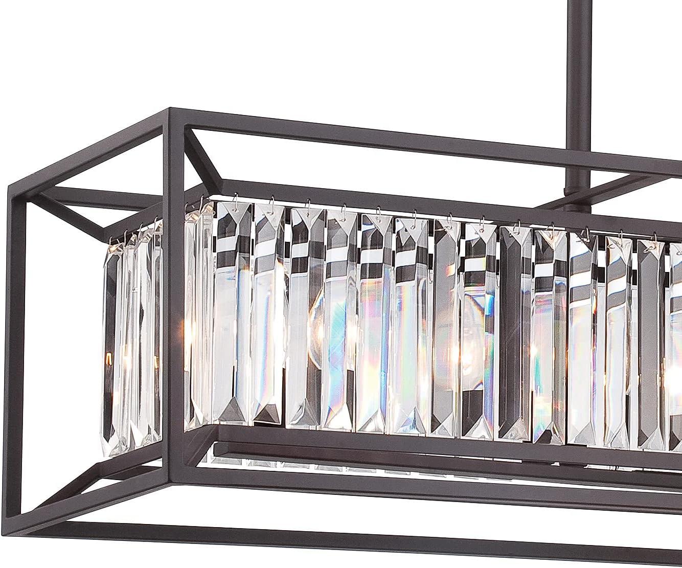 Vintage Bronze Crystal 4-Light Linear Chandelier