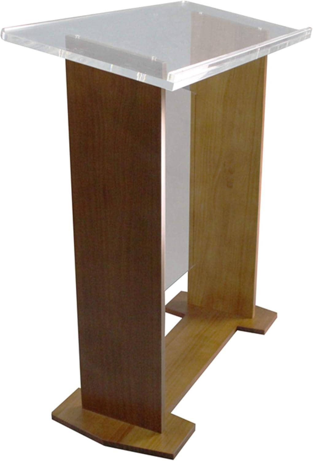 Brown Wood and Acrylic Podium with Optional Cross Panel