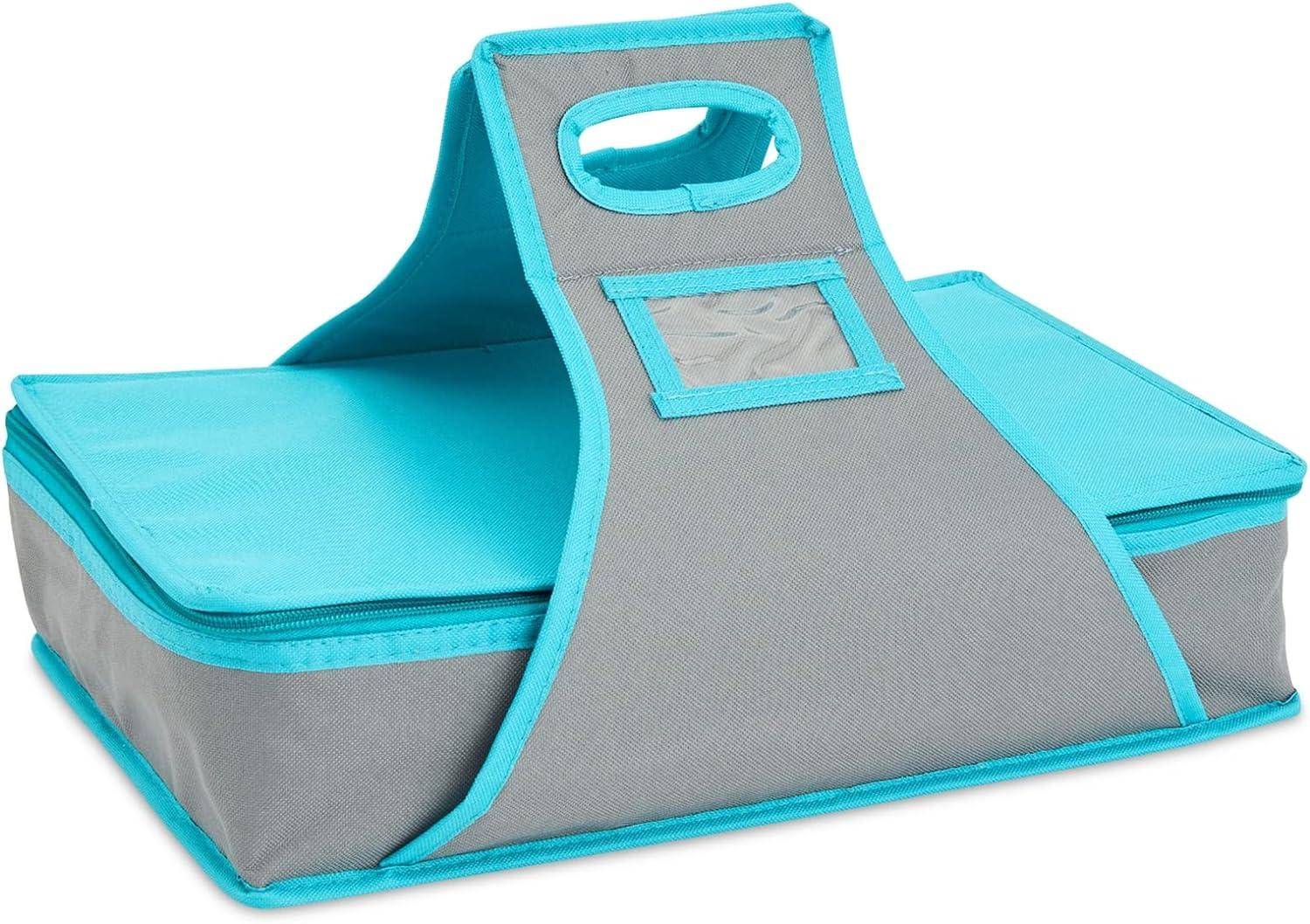 Juvale Thermal Insulated Casserole Carrier - Food Warmer Bag Container for Hot Lunch, Transport (Teal and Gray, 16x10x4 In)