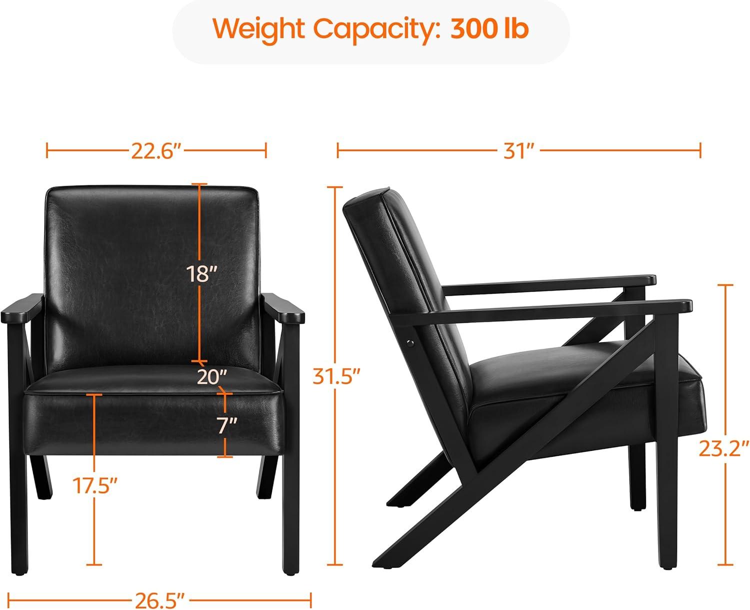Yaheetech Faux Leather Armchair Accent Chair with Wood Legs for Living Room, Black