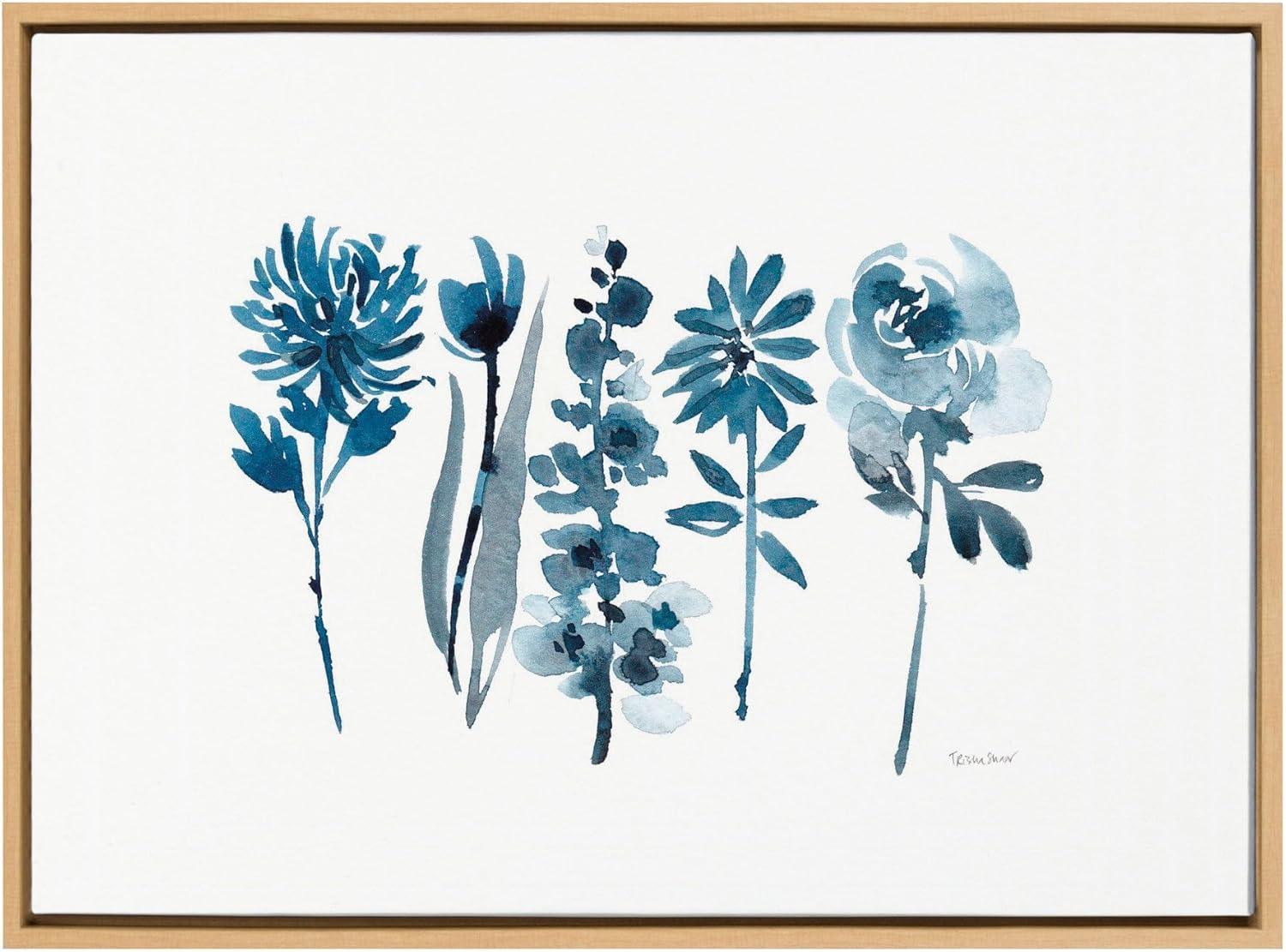 Blue Blooms 36" x 27" Canvas Print with Brown Frame