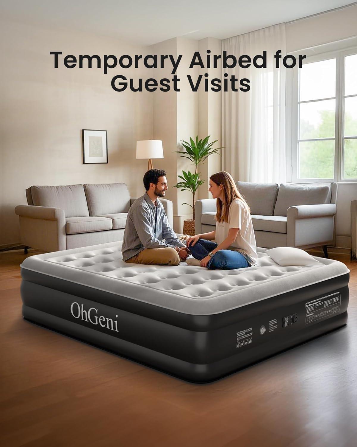 California King Black and Gray Raised PVC Air Mattress with Built-In Pump