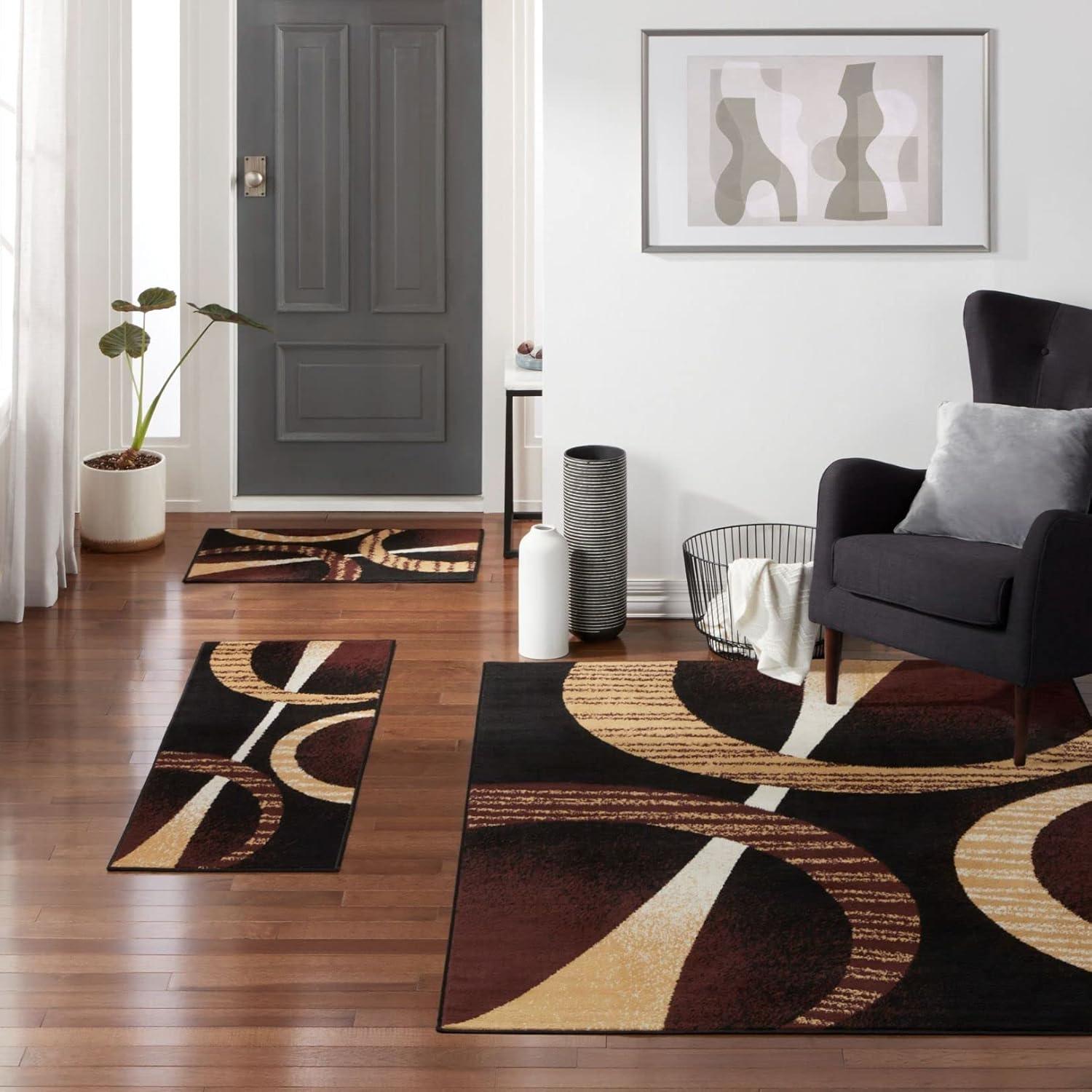 Ebony and Brown Abstract Geometric 3-Piece Area Rug Set