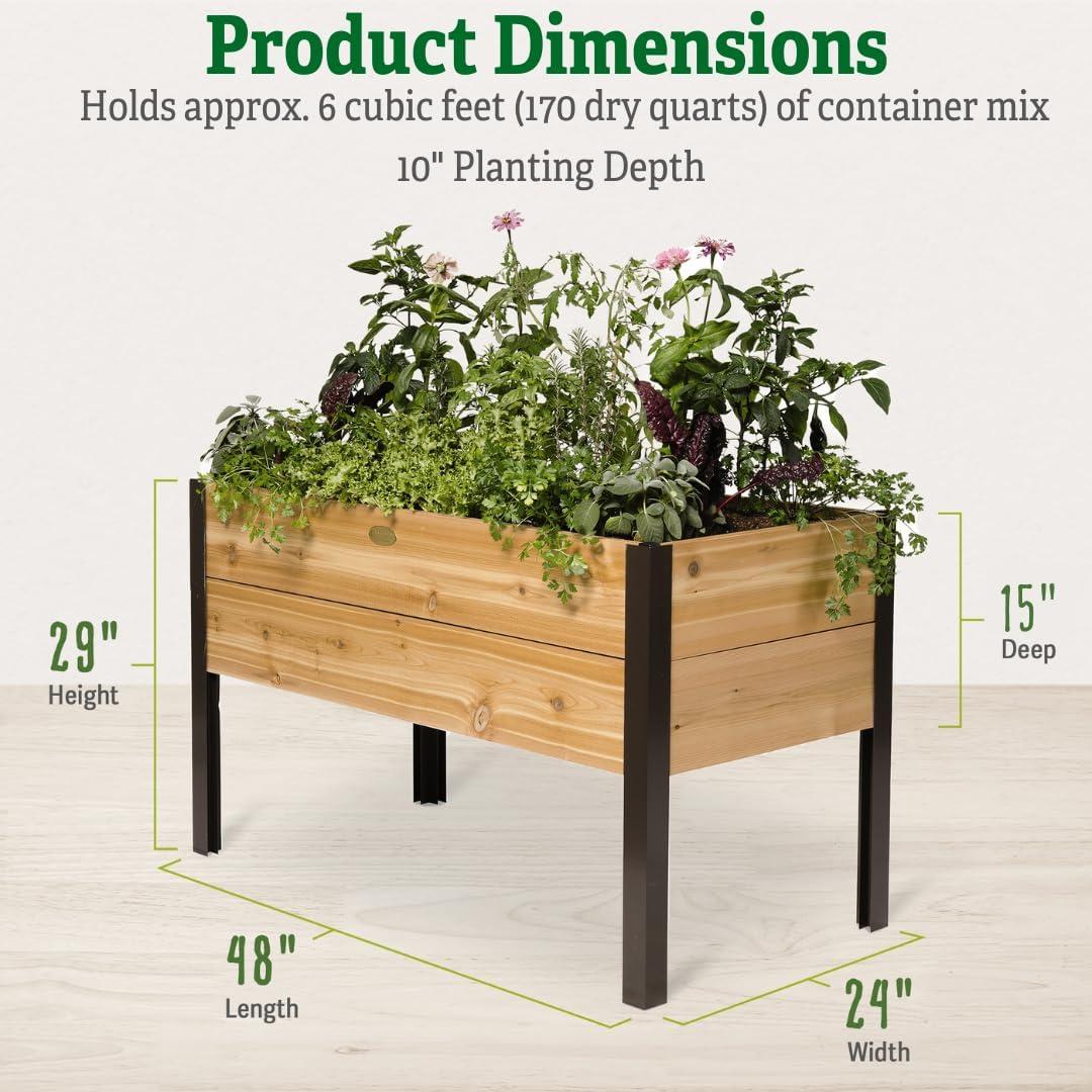 Gardener's Supply Company Raised Garden Bed Elevated Cedar Planter Box | 2' x 4' Heavy Duty Standing Garden Planters for Outdoor Plant Vegetables & Flower Gardening Perfect for Patio, Lawn & Backyard